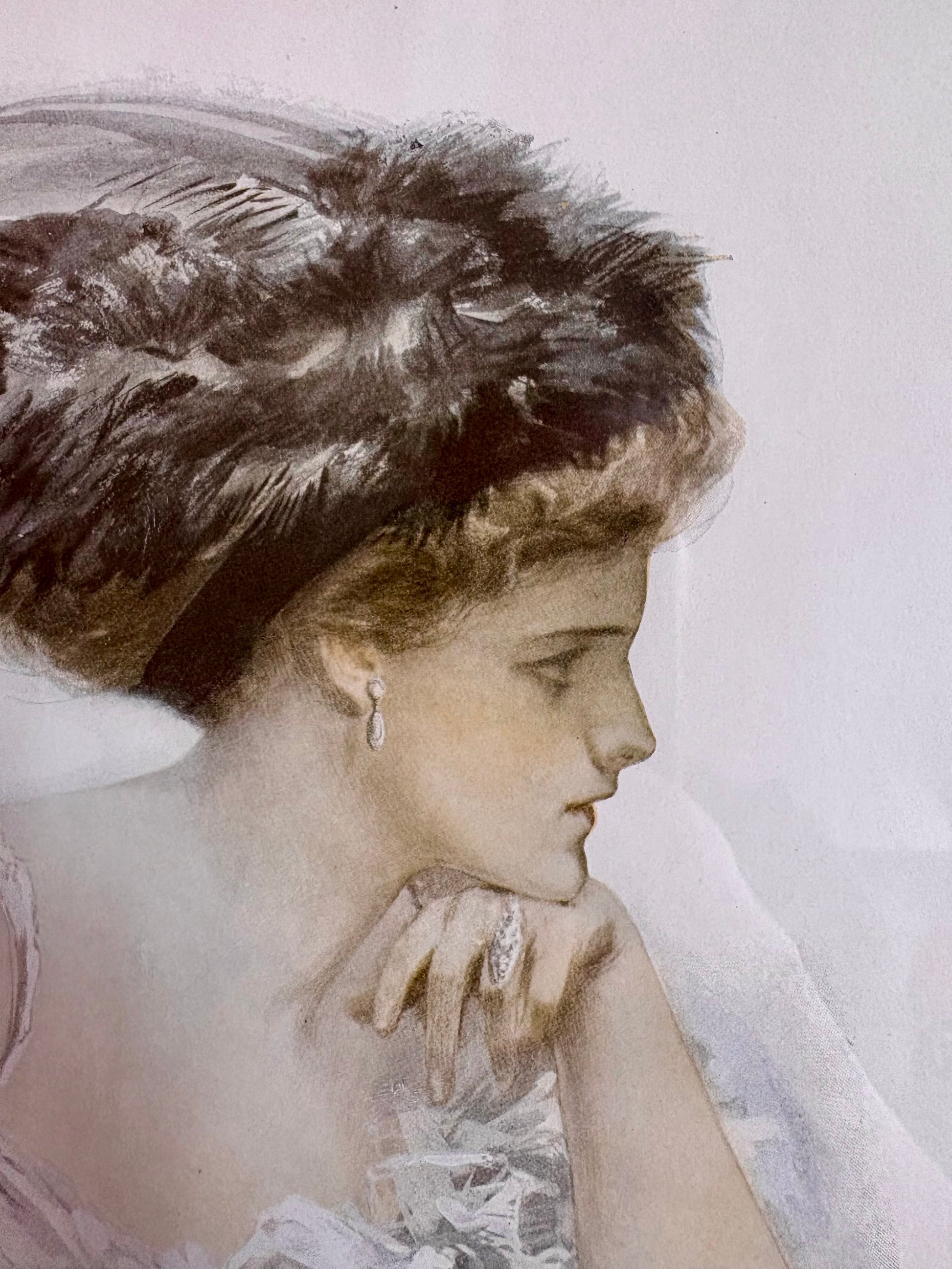 1909 Antique Harrison Fisher print, Bobbs-Merrill, framed vintage art, woman with feathered hat