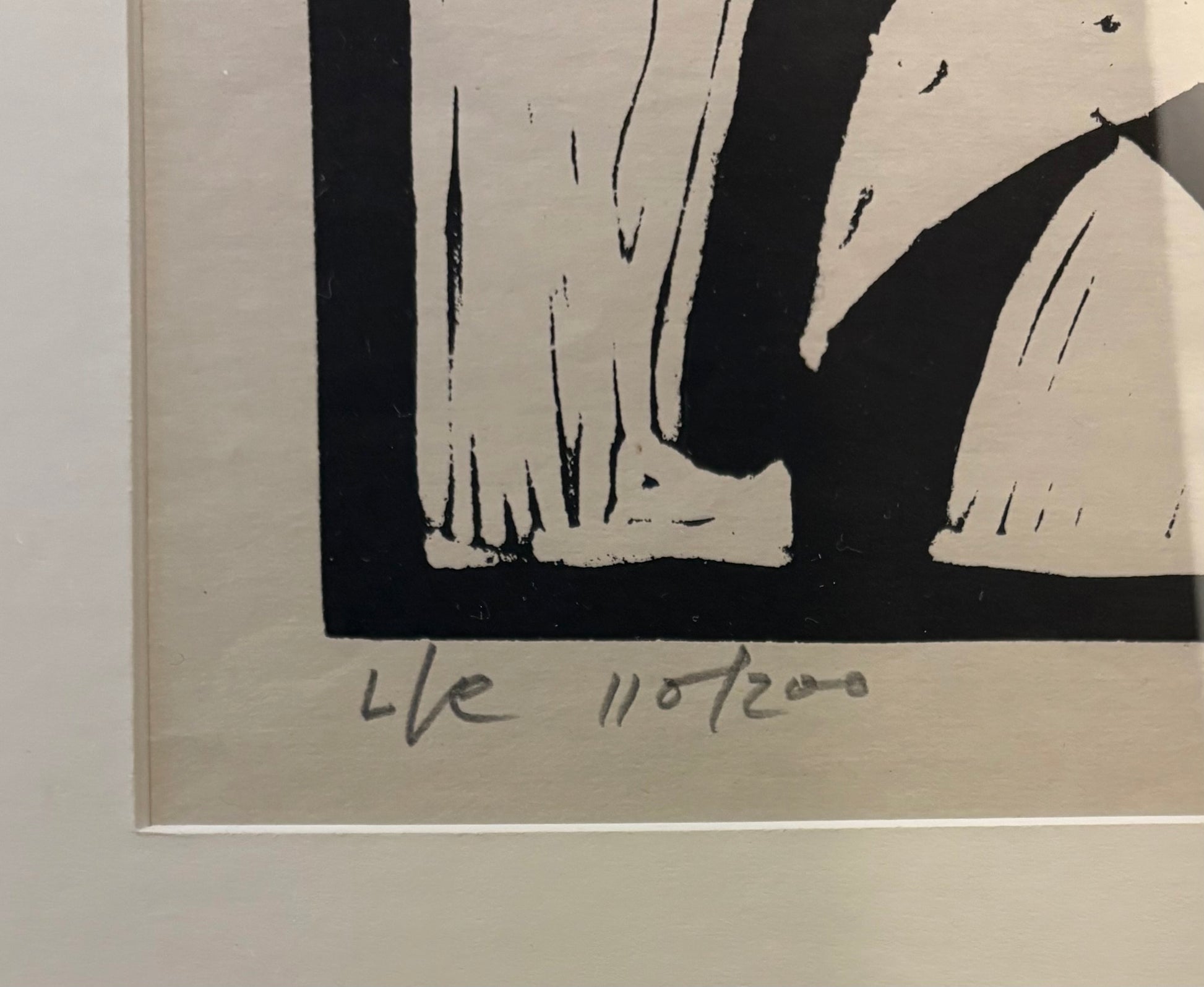 Large 1973 original linocut artwork, Ashit Paul, mythical, vintage framed art