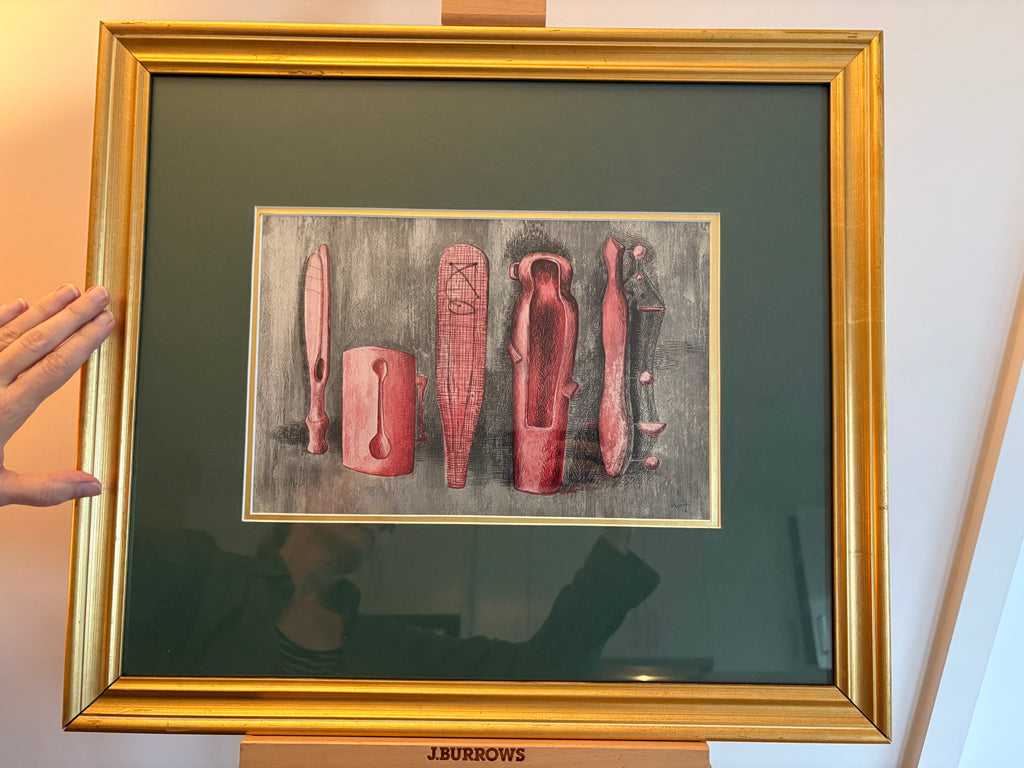 Mid Century print after Henry Moore, "Sculptural Ideas 1938", Vintage framed art, gold frame, artwork