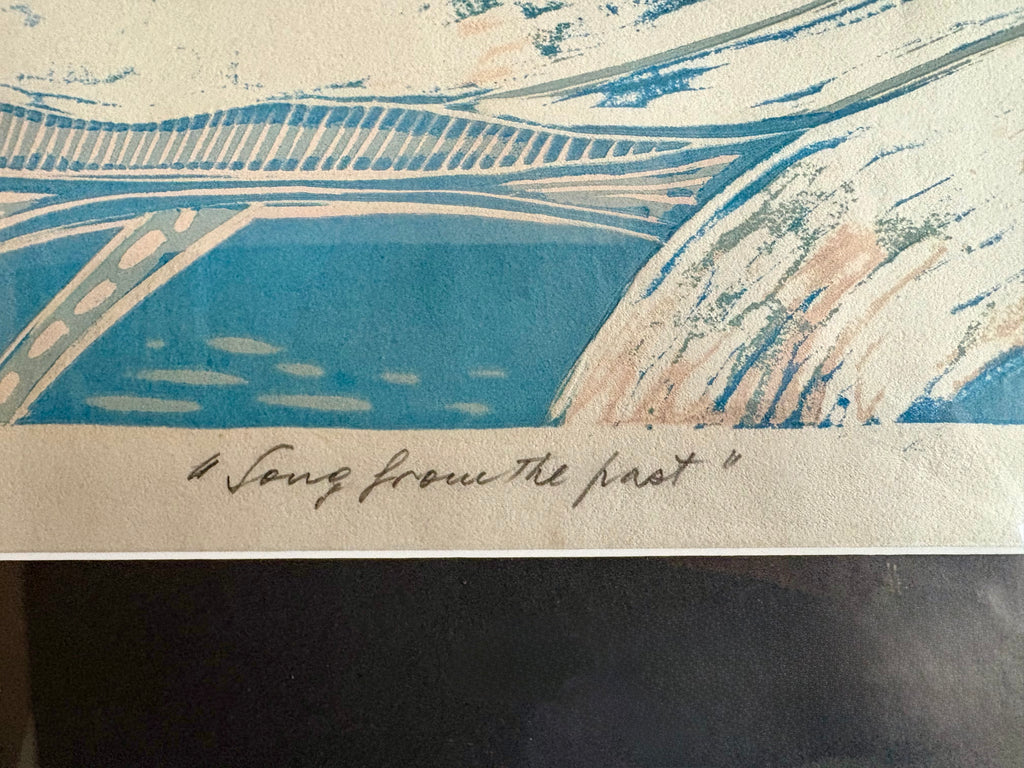 Original Robert Trauer Lithograph, Artist’s Proof, guitar, bird, framed vintage art