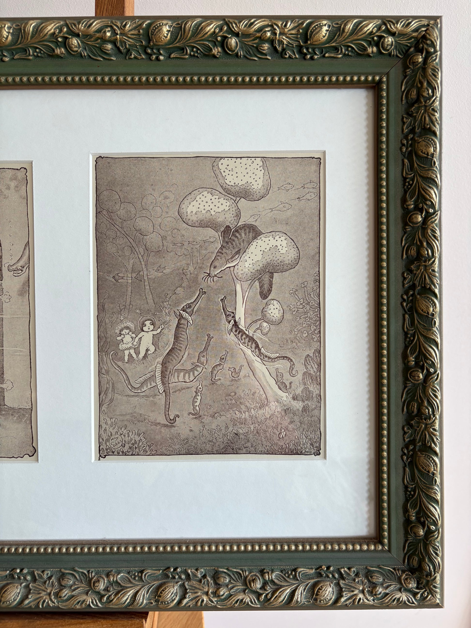 1948 Vintage prints, trio, May Gibbs, Snugglepot & Cuddlepie, framed art, gum nut babies