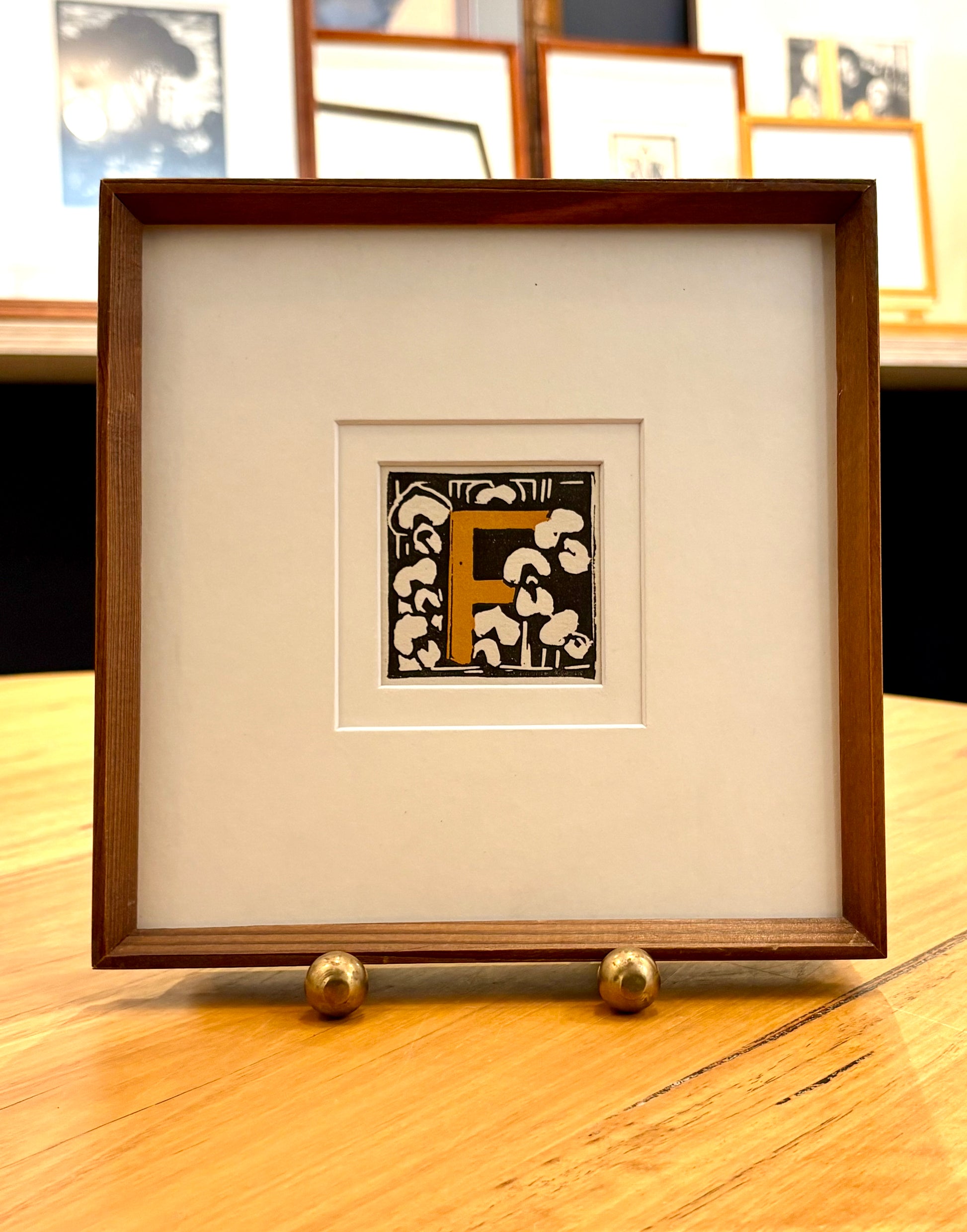 1920s Original Margaret Preston woodblock print, “Letter F”, antique framed art