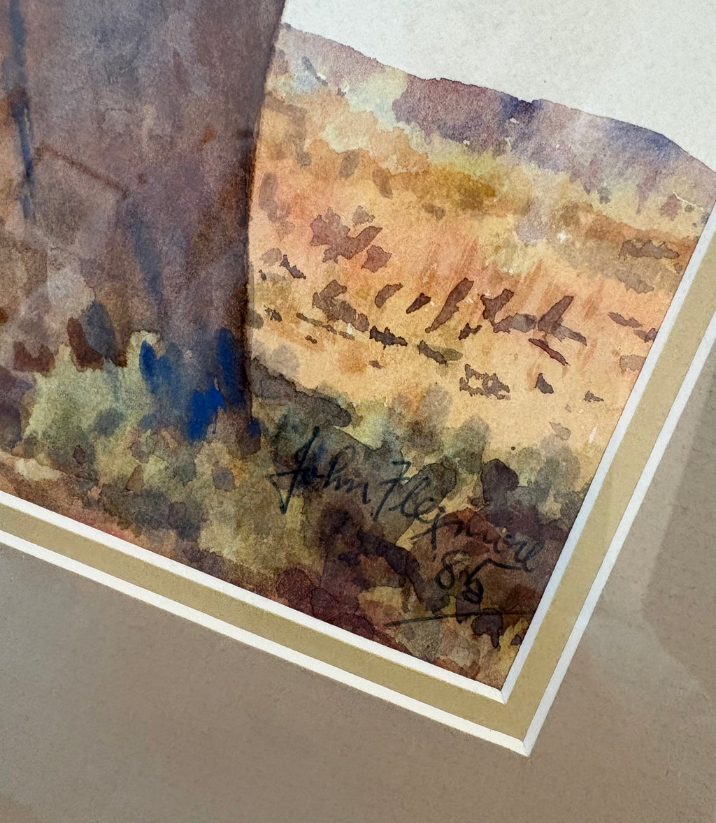 Original Australian watercolour painting, John Flexmore, gum trees, vintage framed art