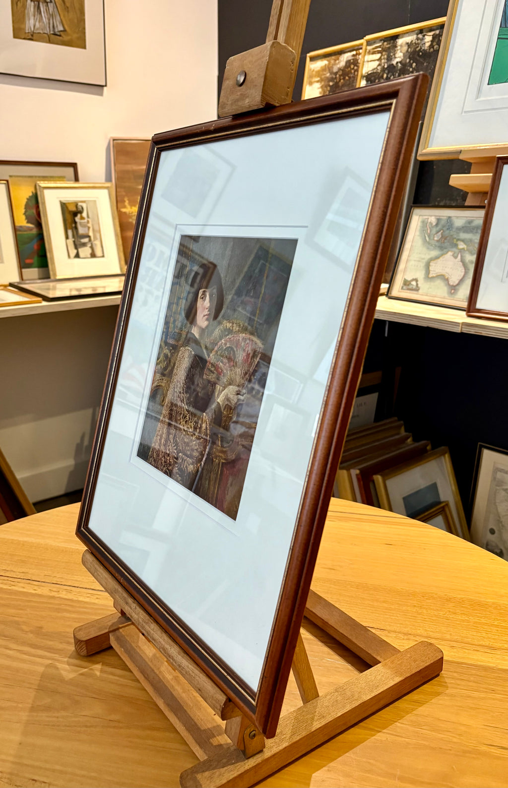 Vintage print, Gerald Brockhurst, “The Fan”, framed art