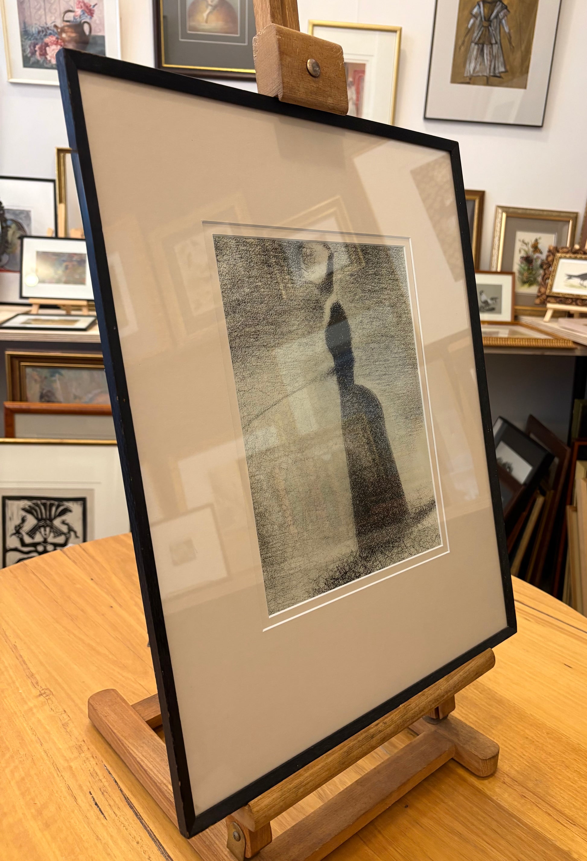 1928 Rare antique lithograph, French, Seurat, drawing folio, framed art