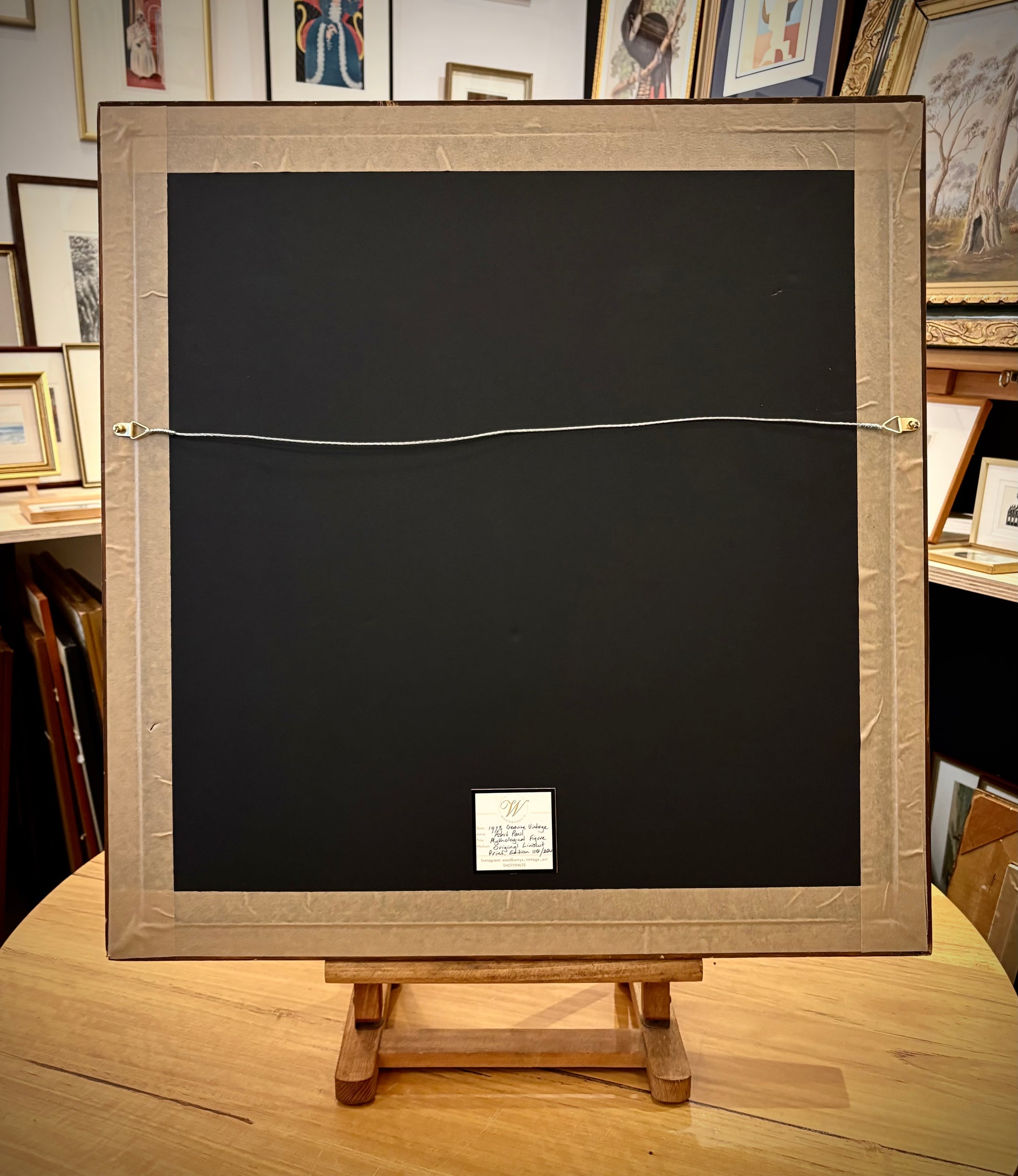Large 1973 original linocut artwork, Ashit Paul, mythical, vintage framed art