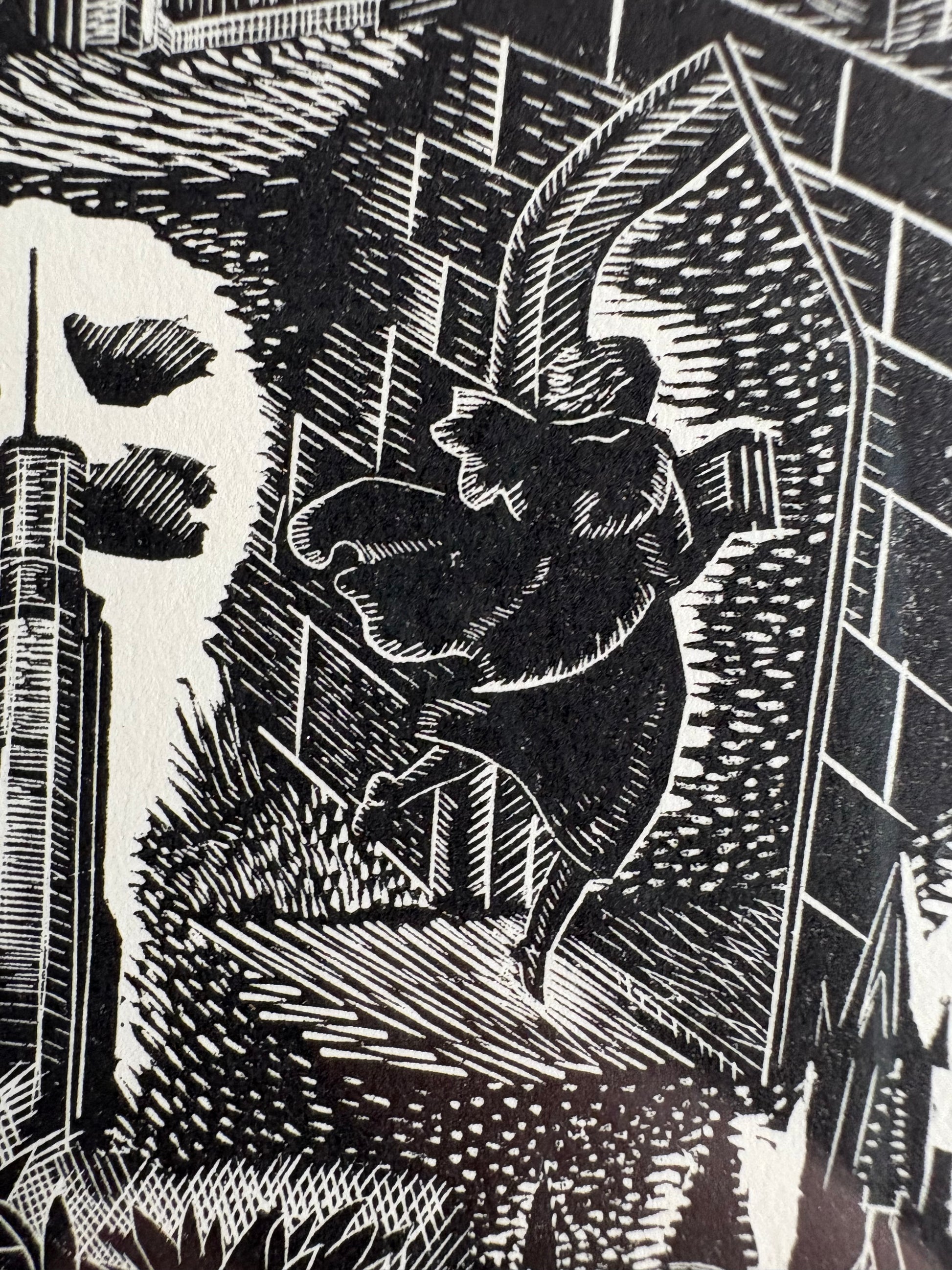 Original Helen Ogilvie woodblock print "Melbourne University", framed art, Architecture, Australian artwork