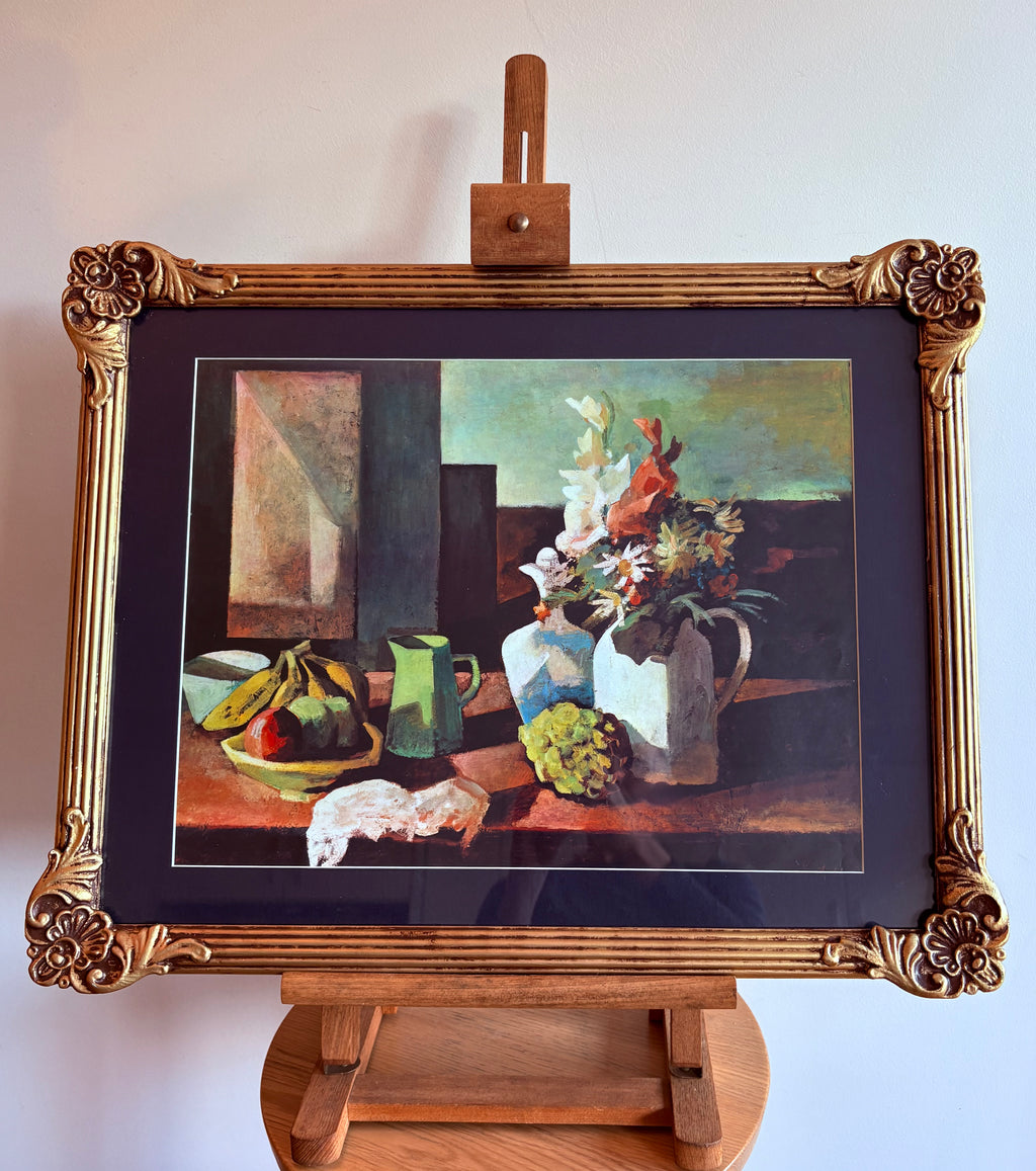 1970's print after Jean Bellette's painting "Coastal Still-Life" (1955), gilt framed art