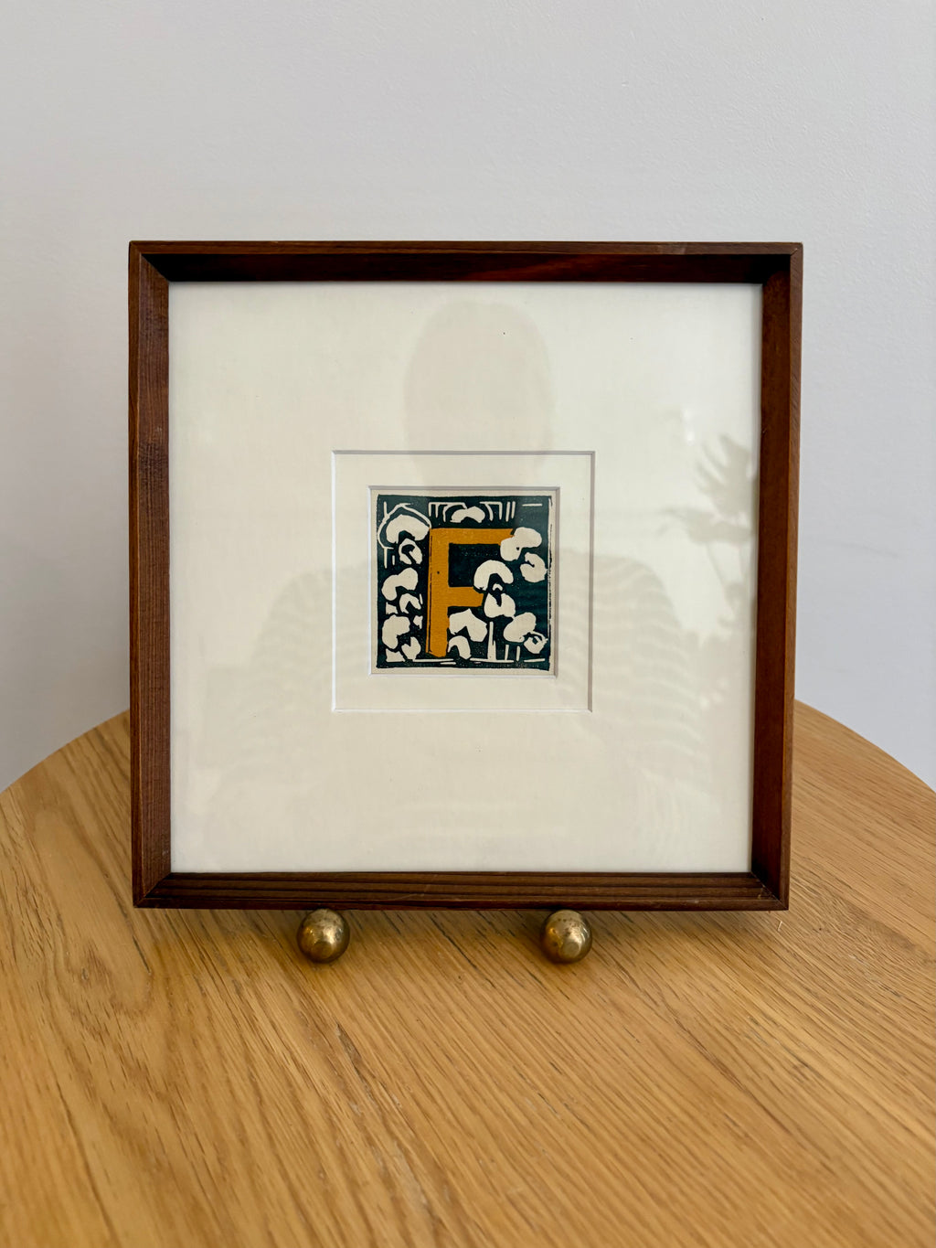 1920s Original Margaret Preston woodblock print, “Letter F”, antique framed art