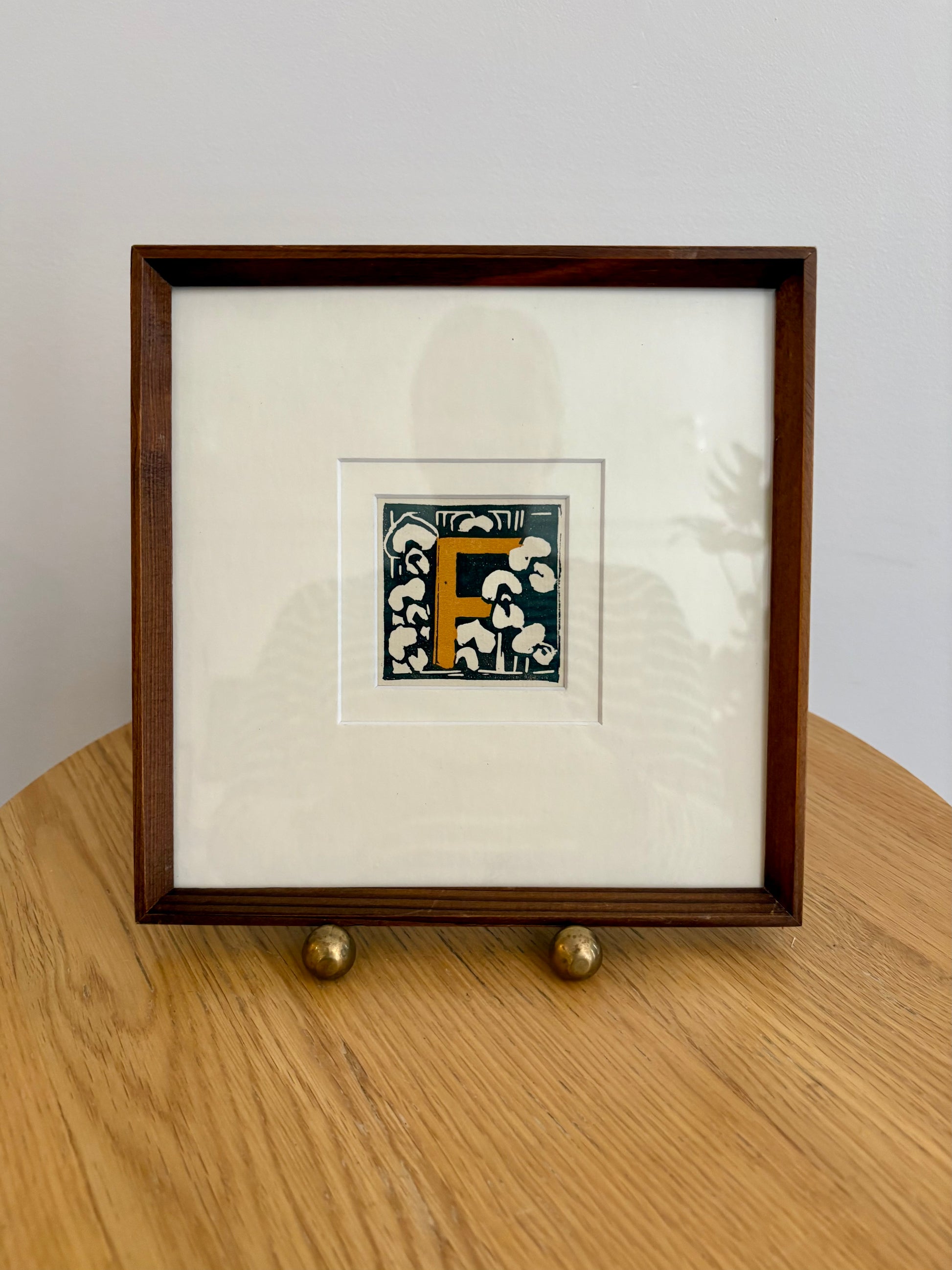1920s Original Margaret Preston woodblock print, “Letter F”, antique framed art