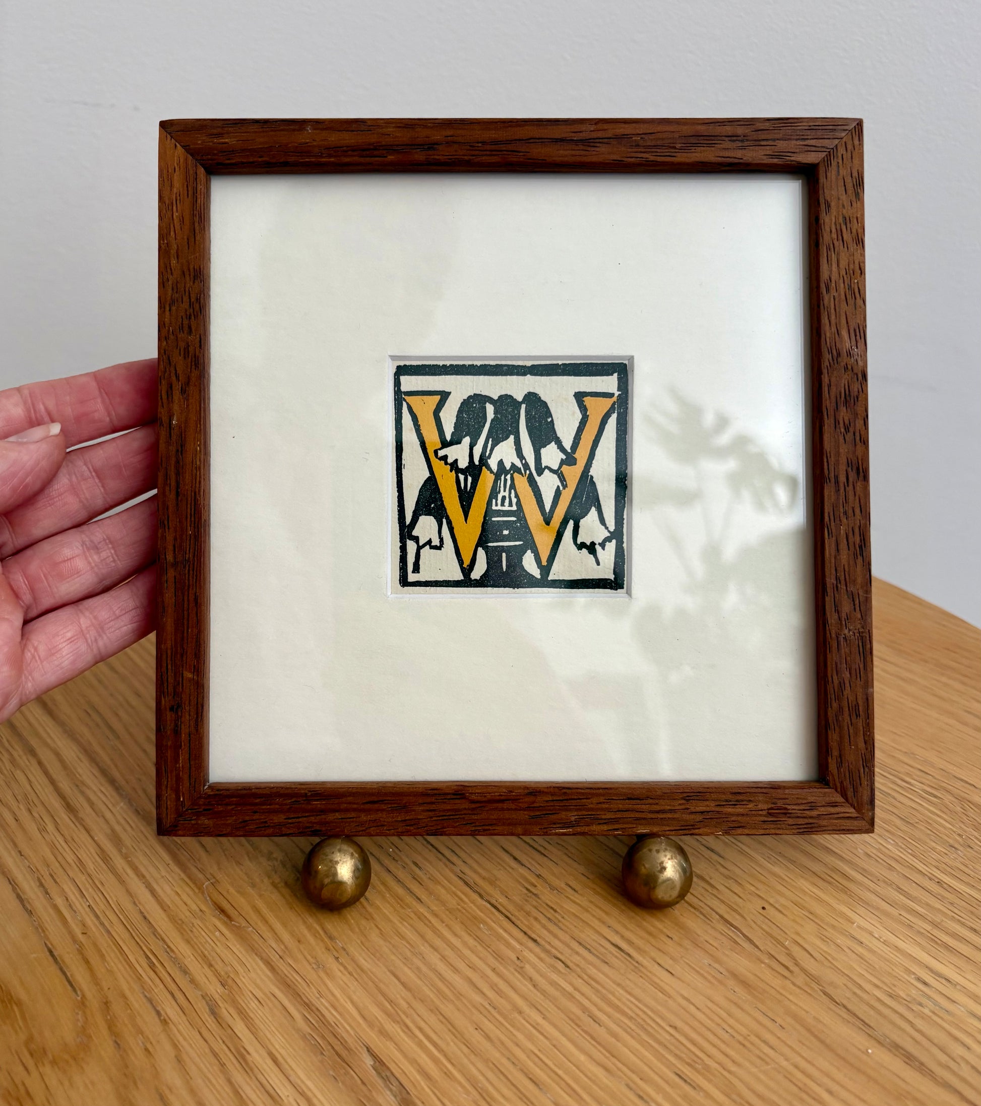 1920s Original Margaret Preston woodblock print, “Letter W”, antique framed art