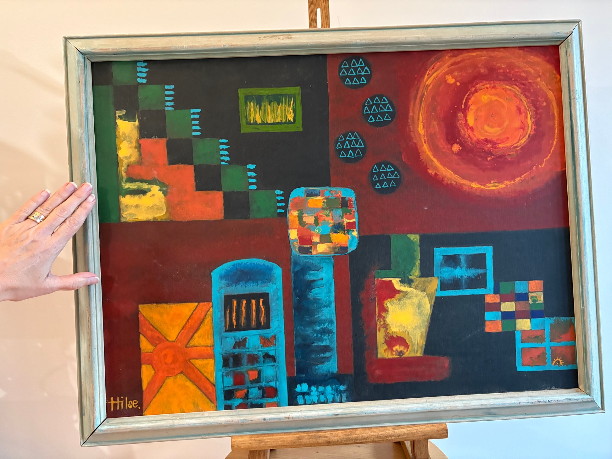 Original abstract vintage oil painting on board,