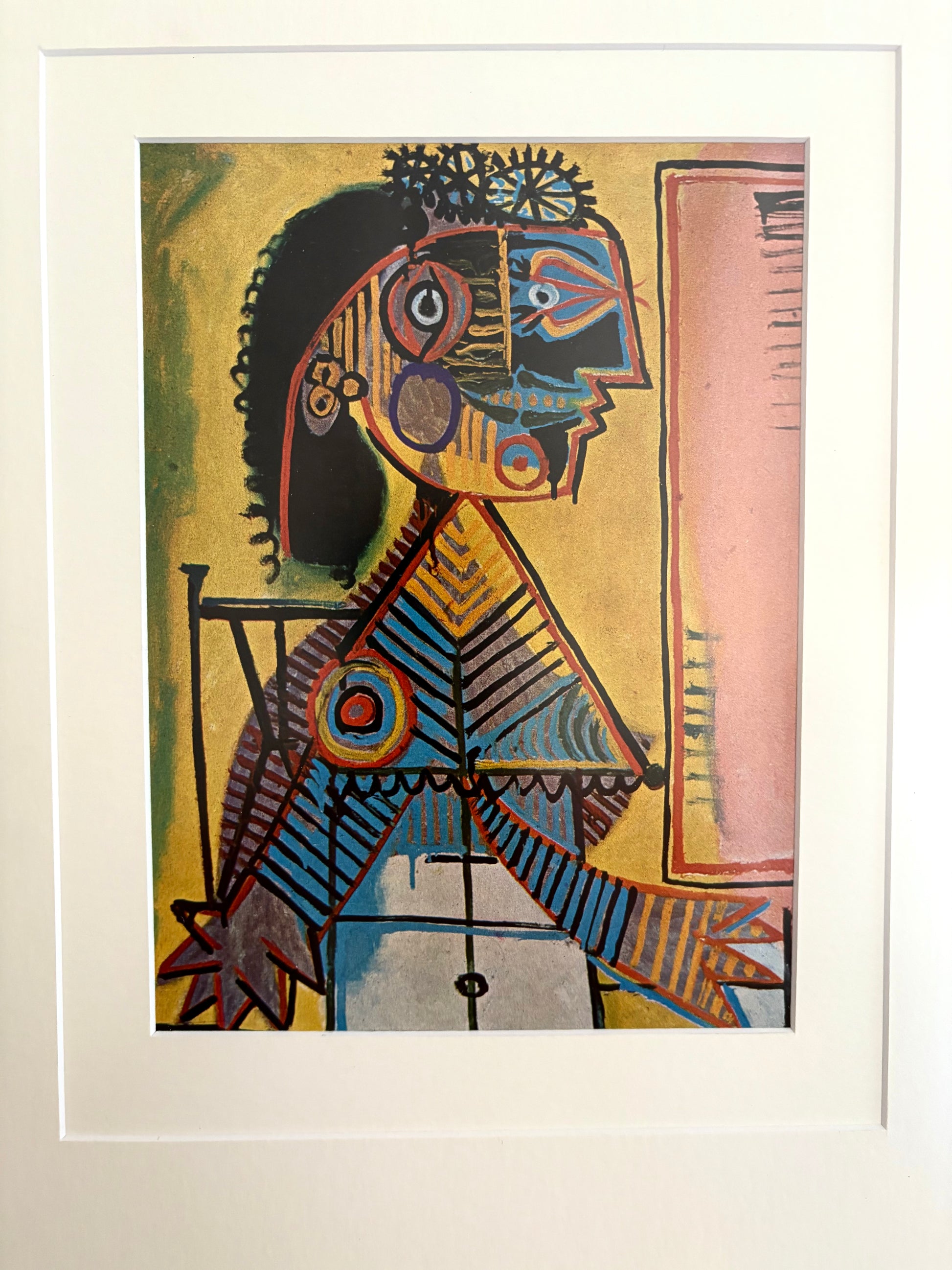 1961 Picasso print, portrait, vintage framed art, “Seated Woman (1937)” Mid Century