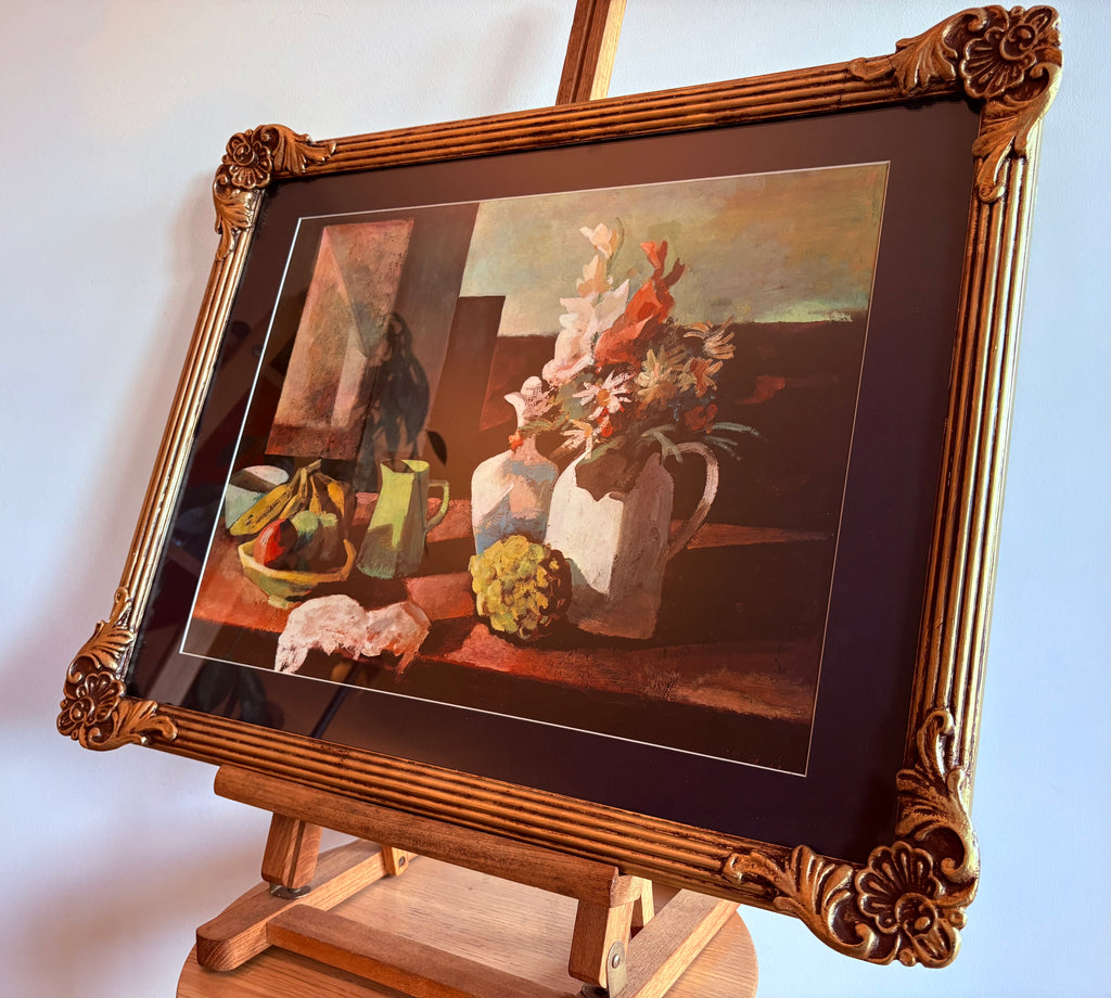 1970's print after Jean Bellette's painting "Coastal Still-Life" (1955), gilt framed art