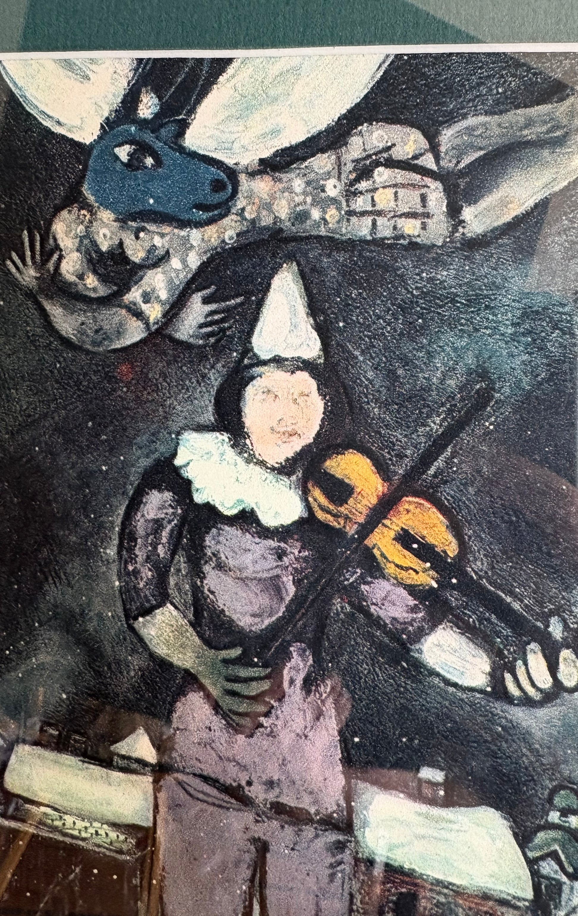 Vintage 1950’s print after Marc Chagall’s painting “The Fiddler”, violin, framed art