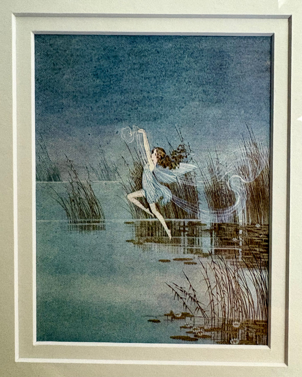 1930 Genuine antique print, Ida Rentoul Outhwaite, fairy, vintage framed art, gold