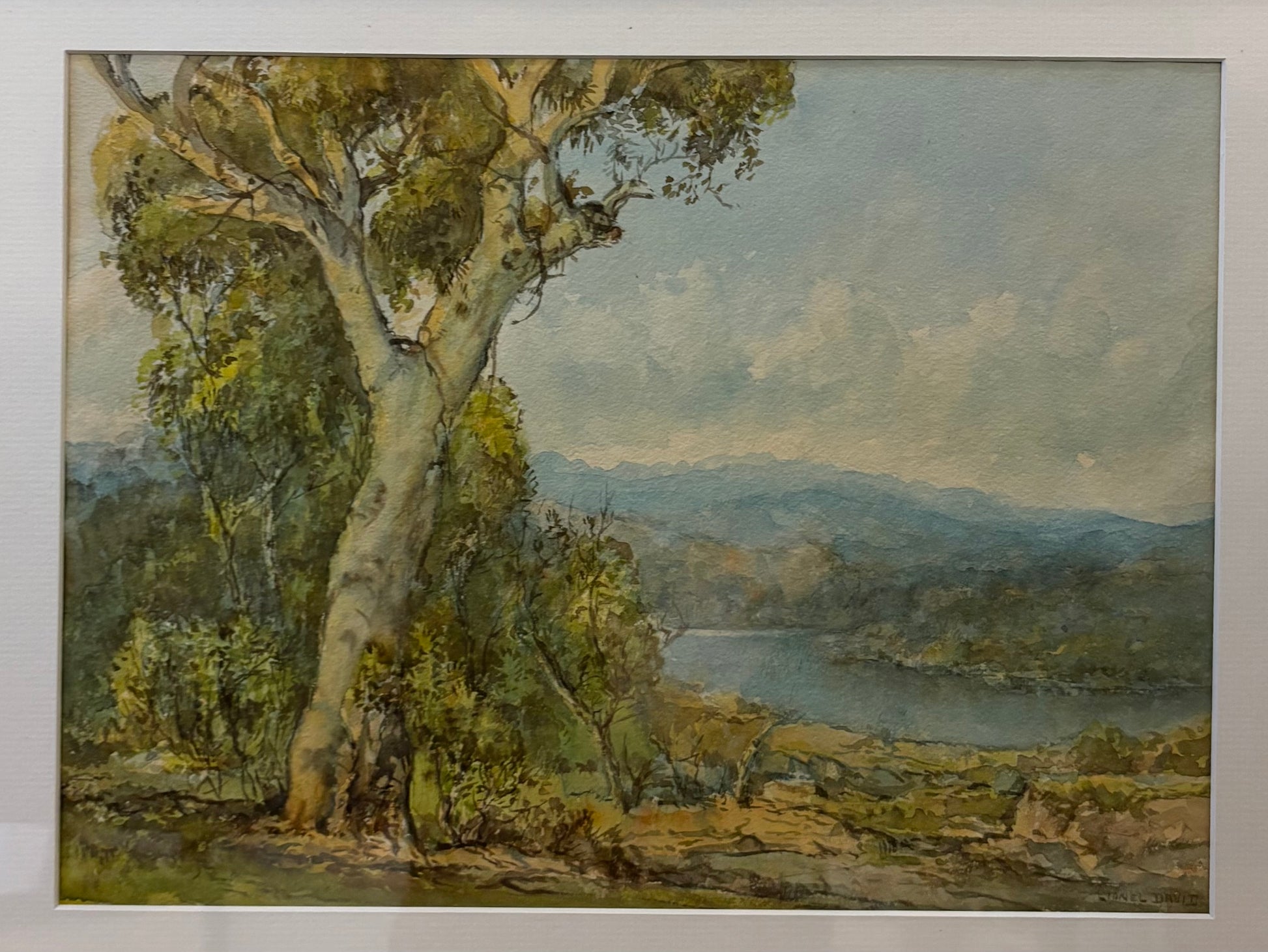 1960s original watercolour painting, Lionel David, Australian, vintage framed art