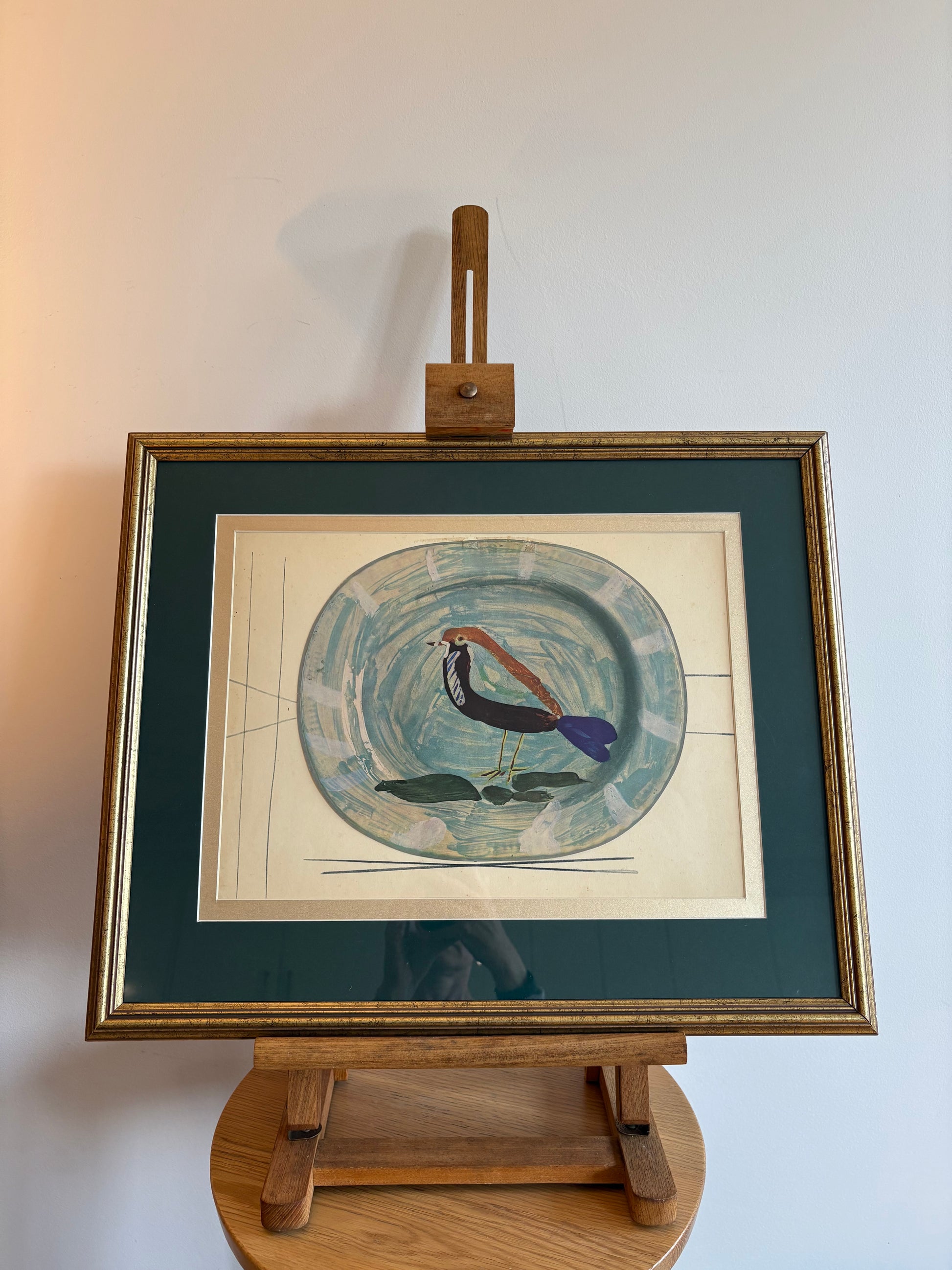 1948 Picasso collotype print, mid century, ceramic ceramic plate, bird