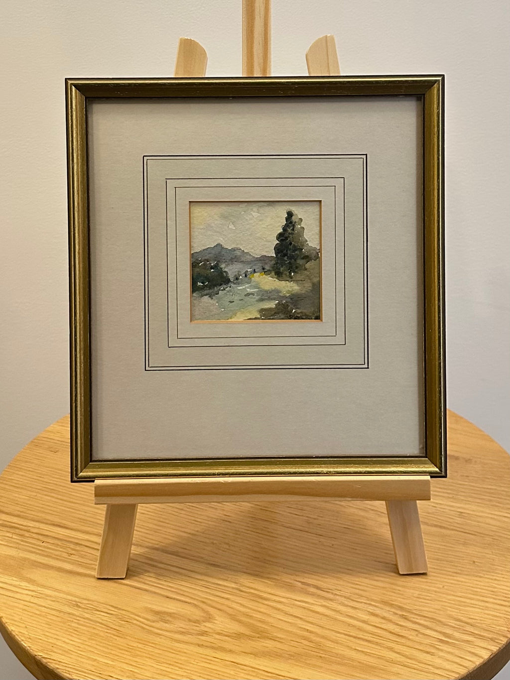 Original mid century watercolour painting, miniature, signed, framed art