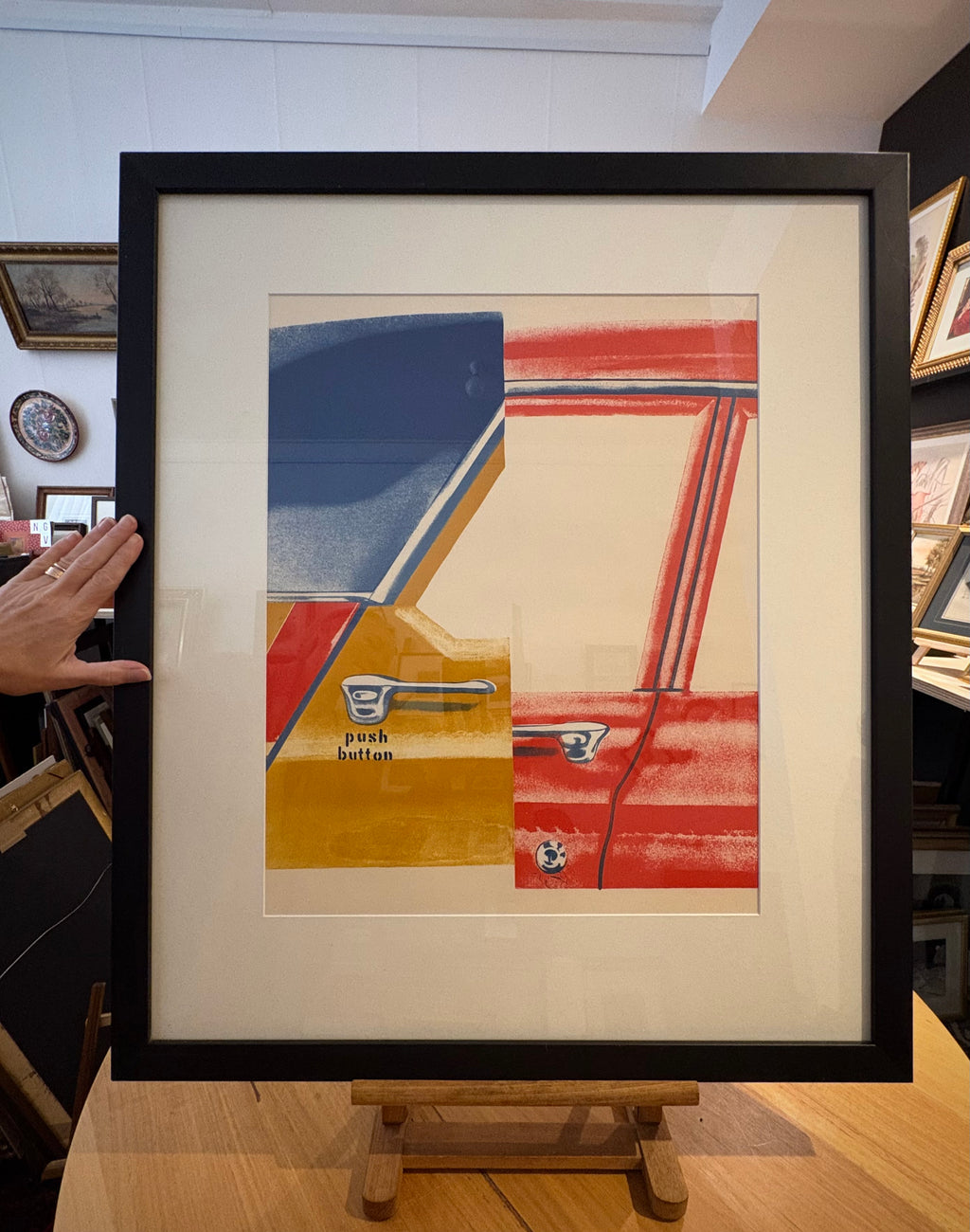 1972 lithograph, Pop Art, German framed vintage art poster, car