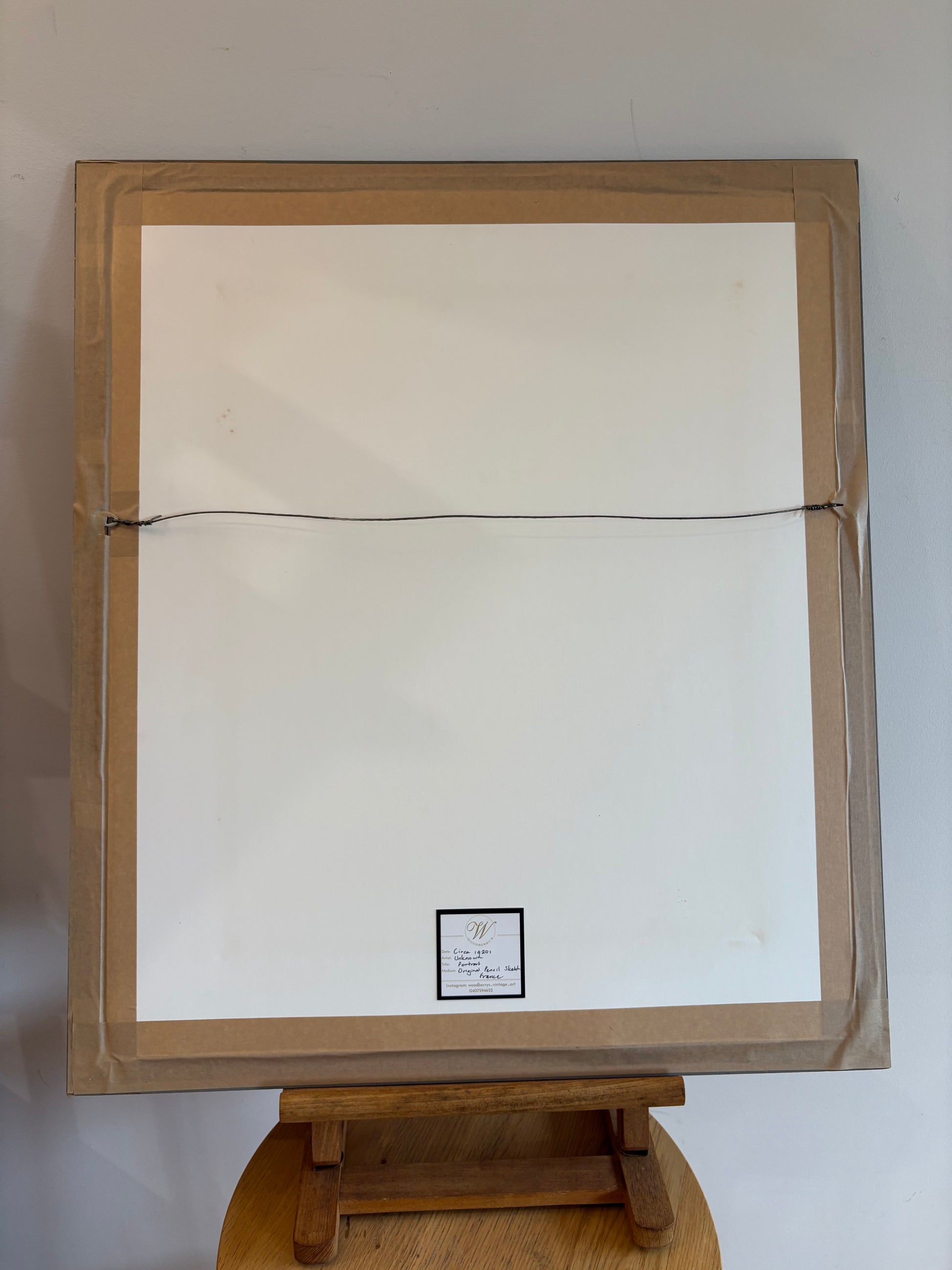 Original antique drawing, sketch, portrait, framed vintage art