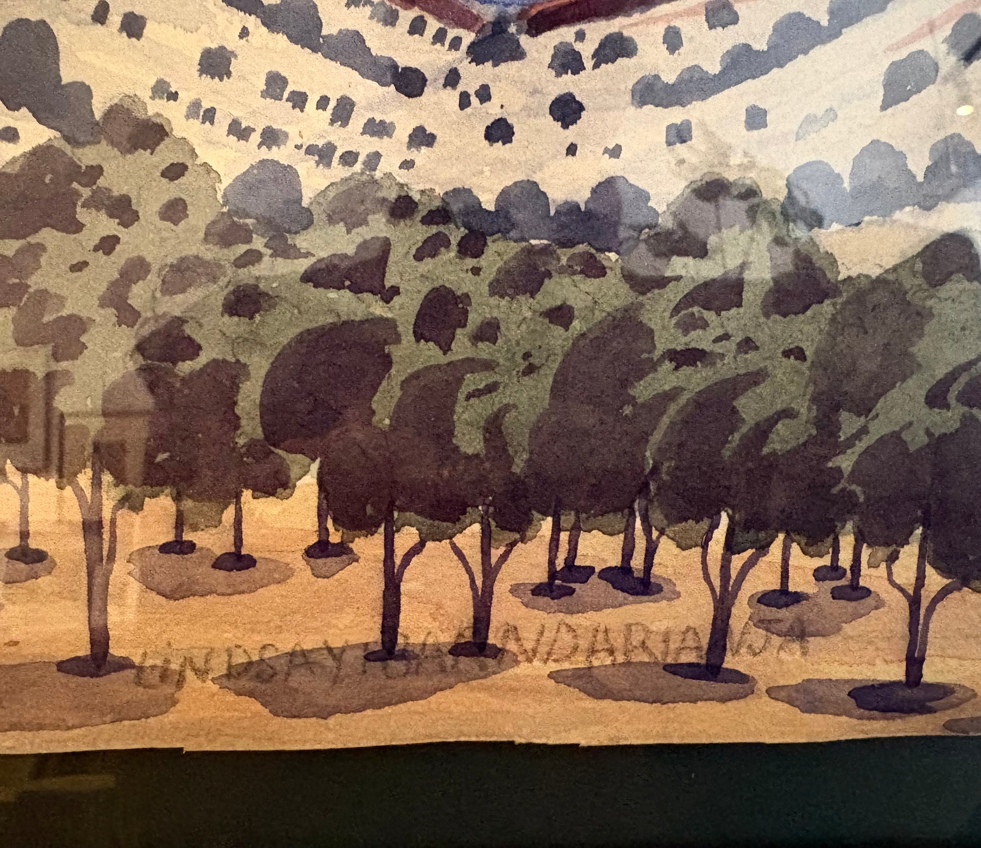 Original 1950s Hermannsberg watercolour painting, Central Australia. Framed mid century landscape