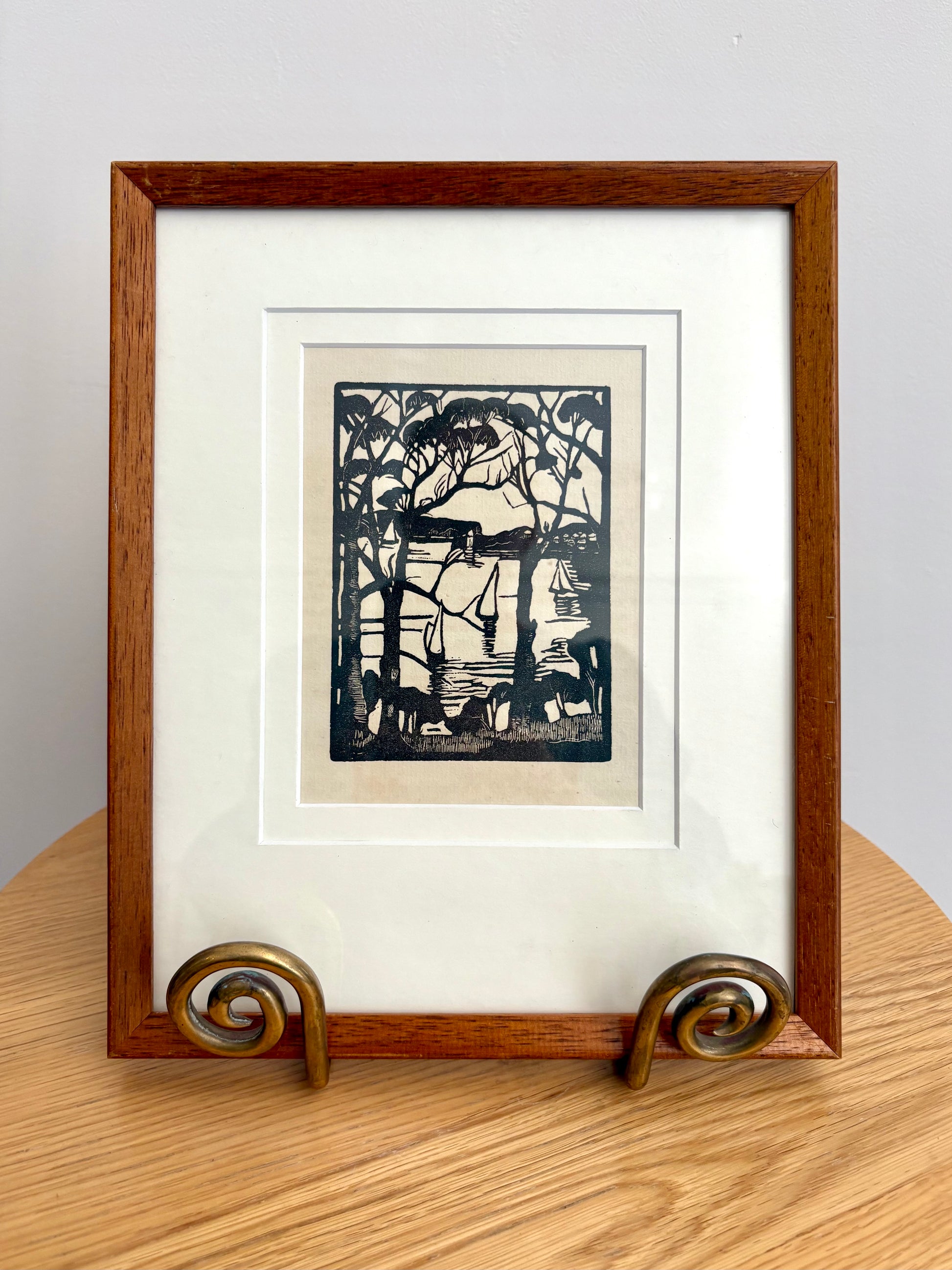 1926 Antique Margaret Preston print, "Sydney Heads," framed vintage art