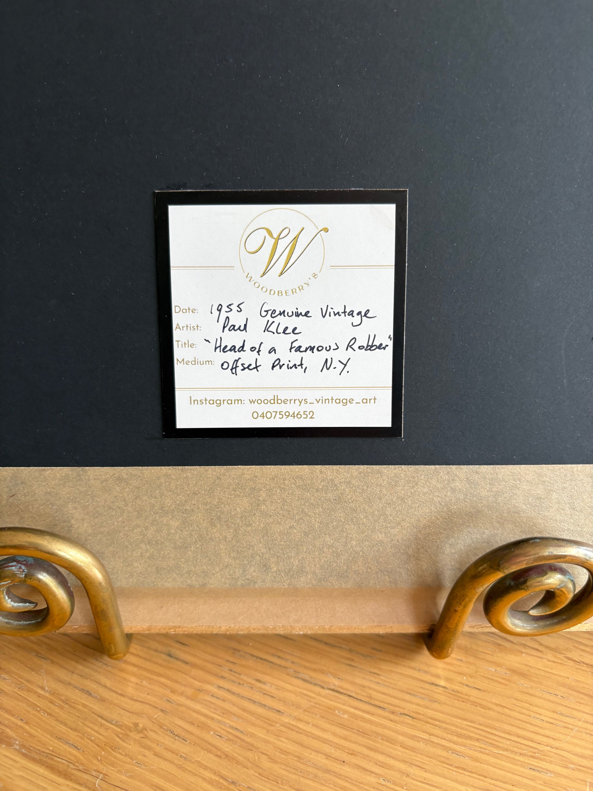 1955 vintage print after Paul Klee, “Head of a famous Robber”, Mid-Century, Cubism, framed wall art, abstract