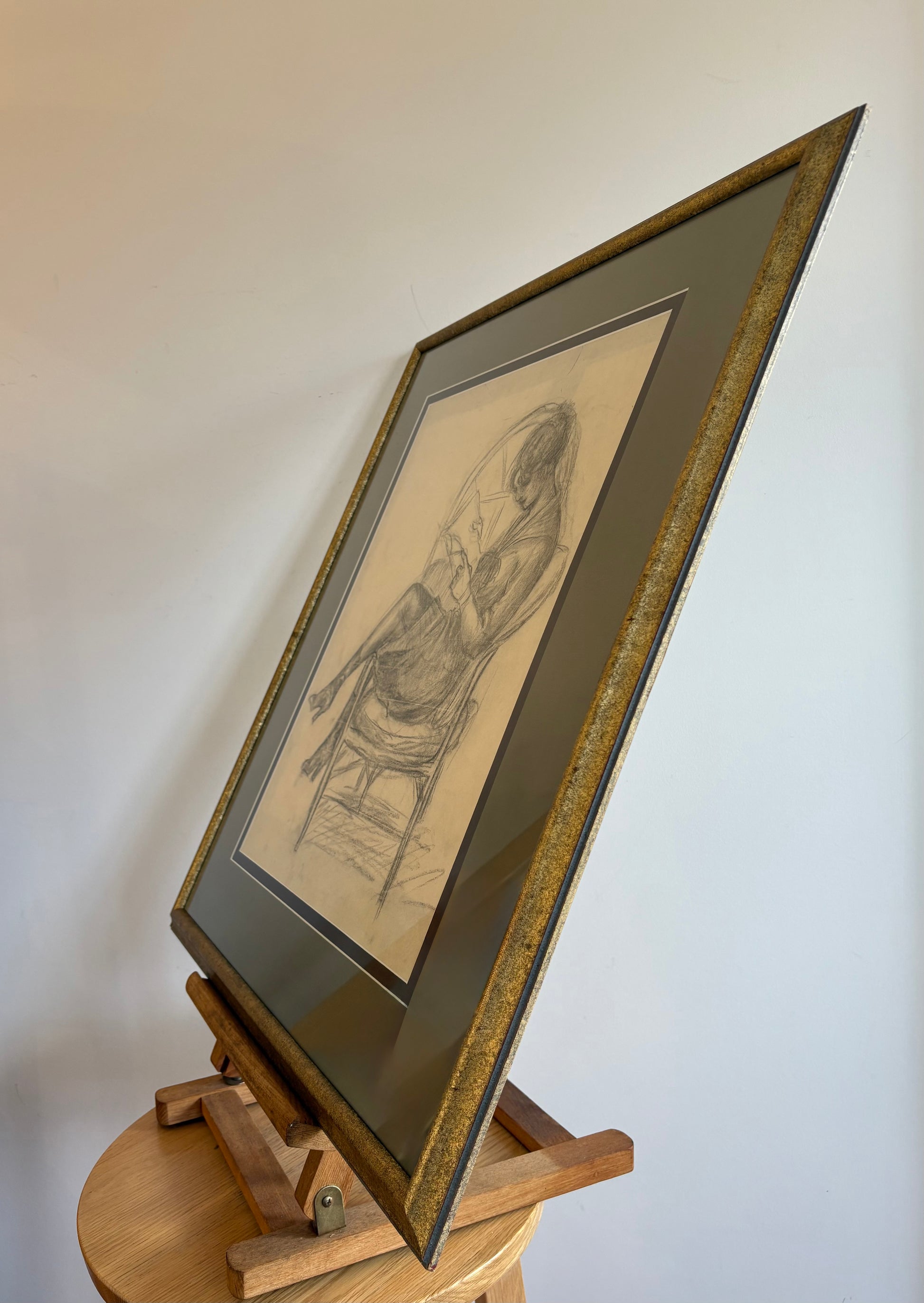 Original antique drawing, sketch, portrait, framed vintage art