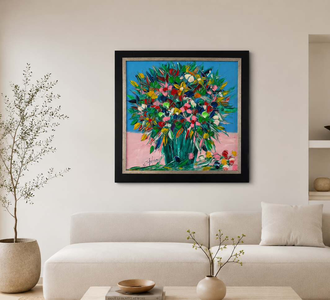 Original Jack Shahine painting, floral still life, framed vintage art