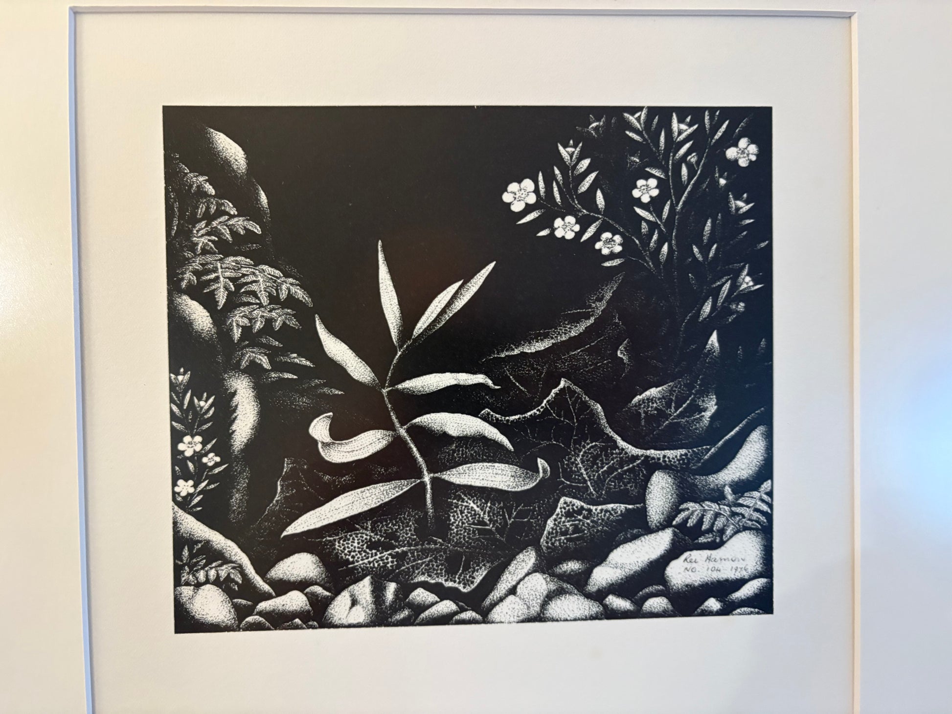 1977 Rei Hamon lithographic print, "Forest Prince (Kauri)", New Zealand, framed art