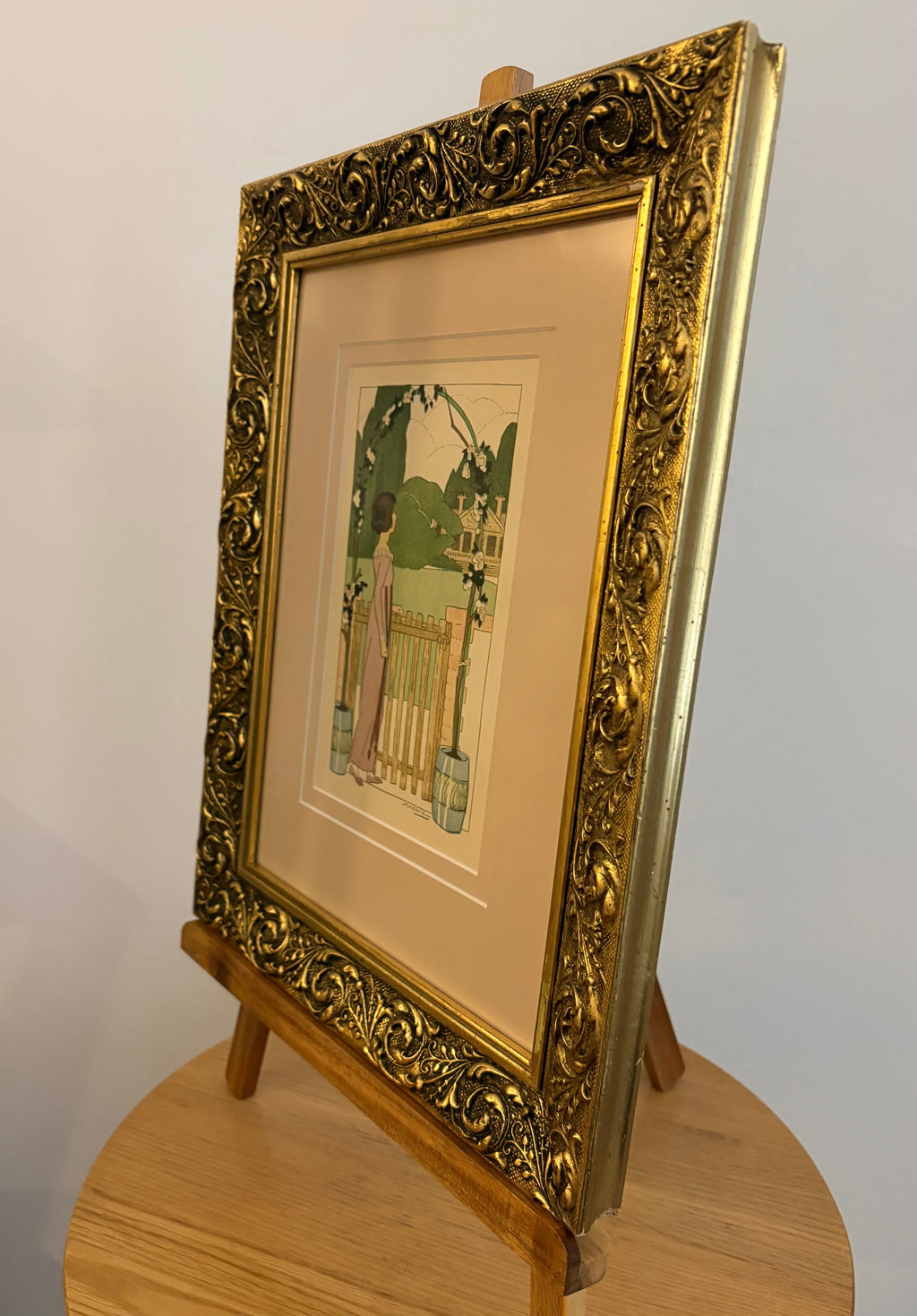 Rare original Art Deco woodblock print, 1911 antique, Maggie Salcedo, French framed art