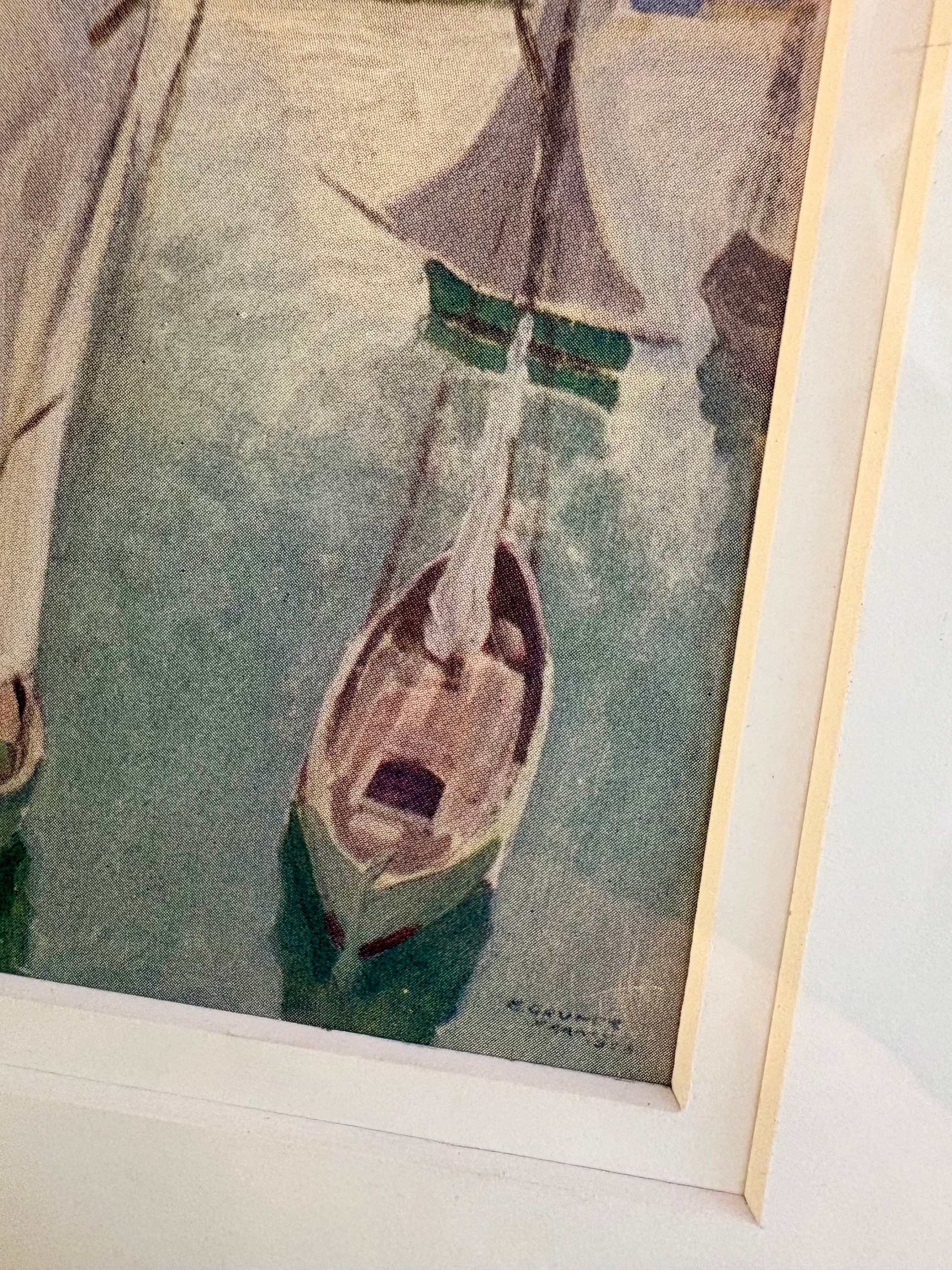 1925 Antique print, miniature, “Drying Sails”, Elioth Gruner, yachts, Australian framed artwork