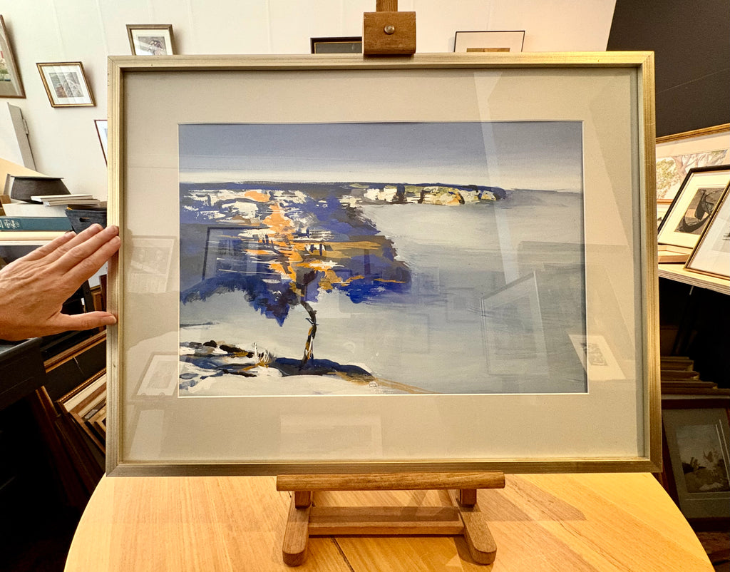 Original painting, signed, Impressionist, Australian landscape, coastal, framed vintage art