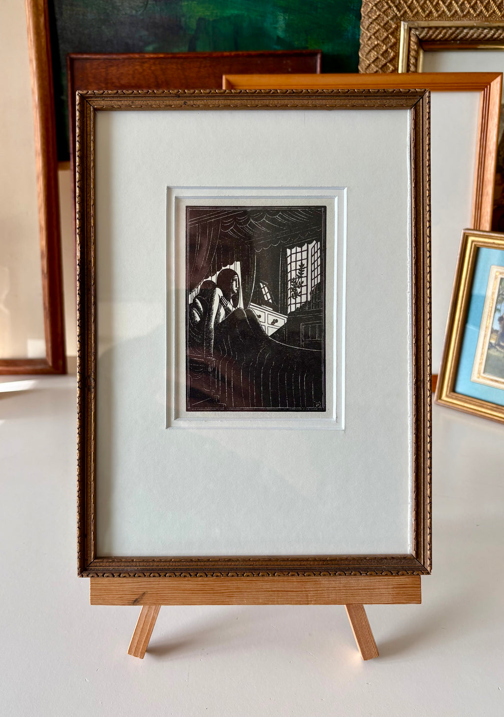 1925 Antique print, “Autumn Midnight”, Eric Gill, framed artwork