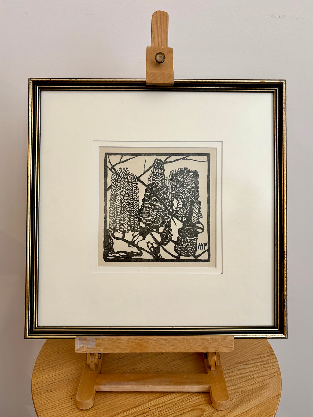 1932 Original Margaret Preston woodblock print, “Banksia”, framed antique vintage art