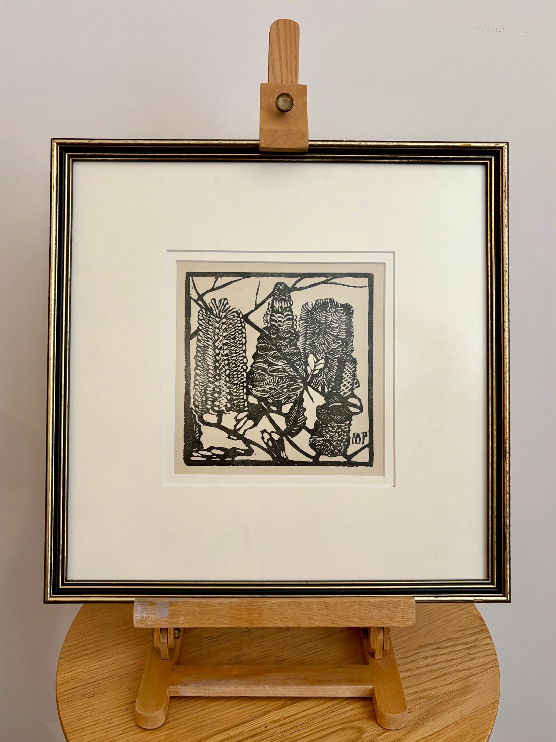 1932 Original Margaret Preston woodblock print, “Banksia”, framed antique vintage art