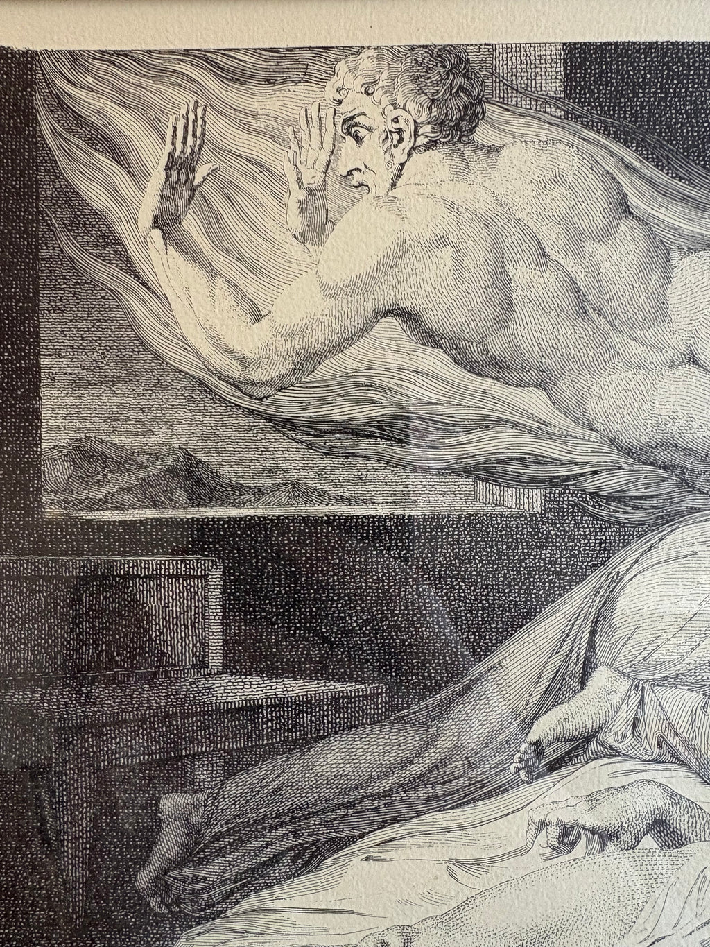 Vintage William Blake engraving, The Grave, framed artwork, "Strong Wicked Man", antique gothic wall art
