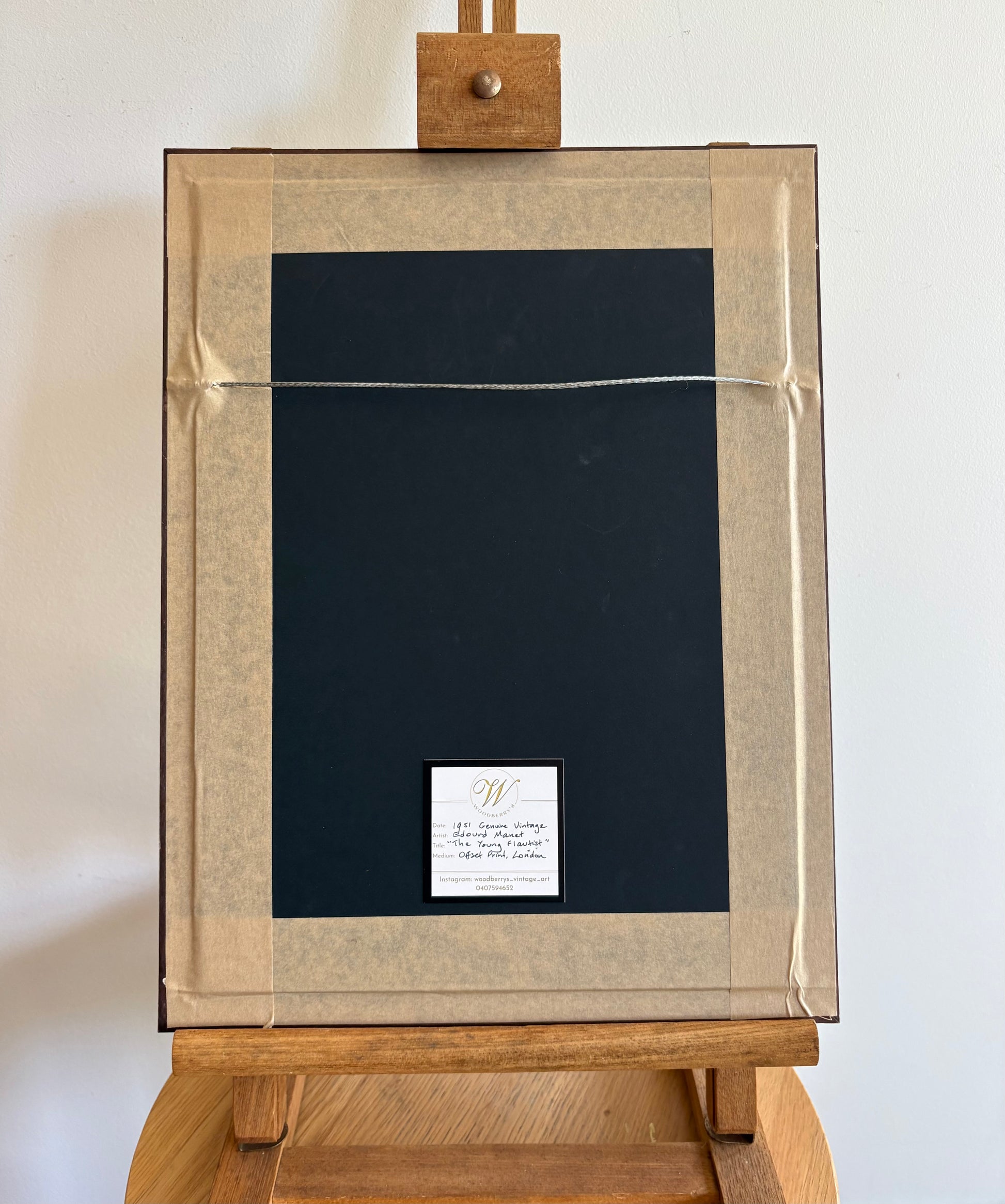 1951 vintage print “Young Flautist”, Manet, flute, gilt framed art, French