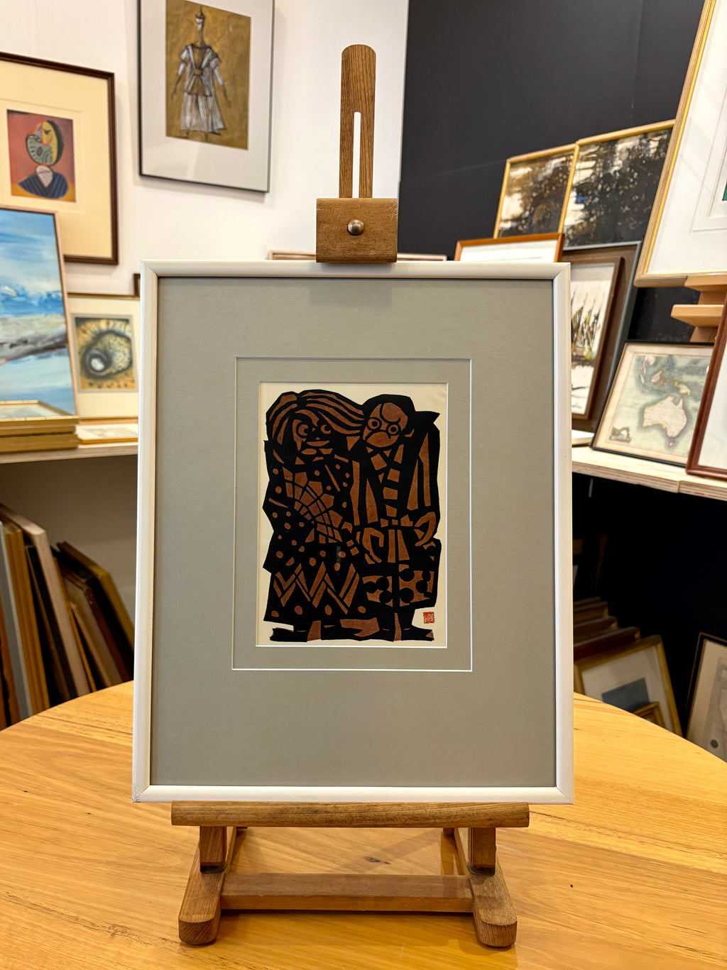 Mid Century Japanese print, 1960s reproduction, framed vintage art