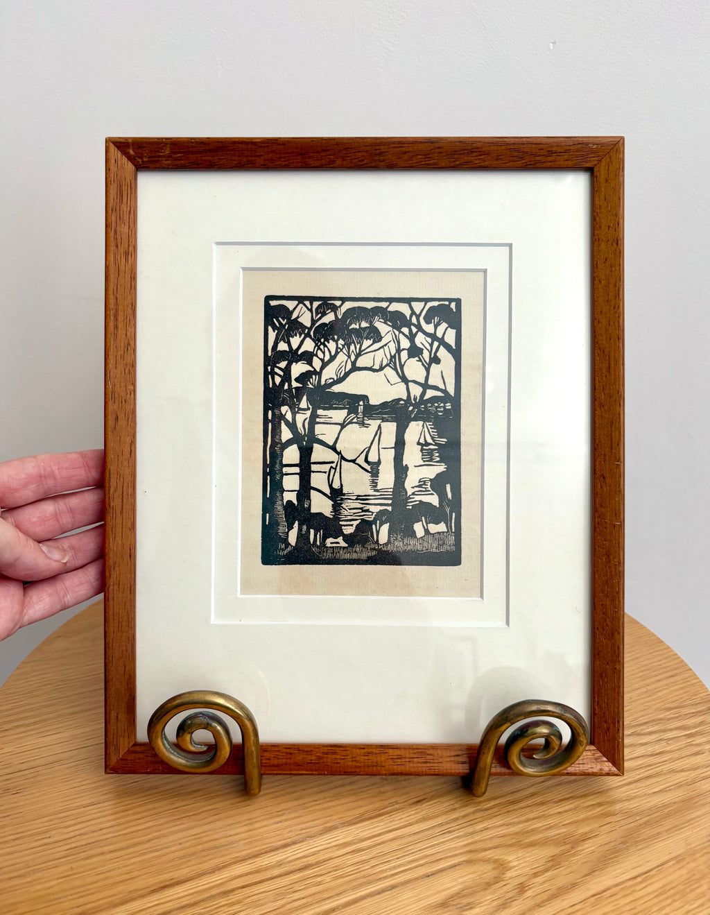 1926 Antique Margaret Preston print, "Sydney Heads," framed vintage art