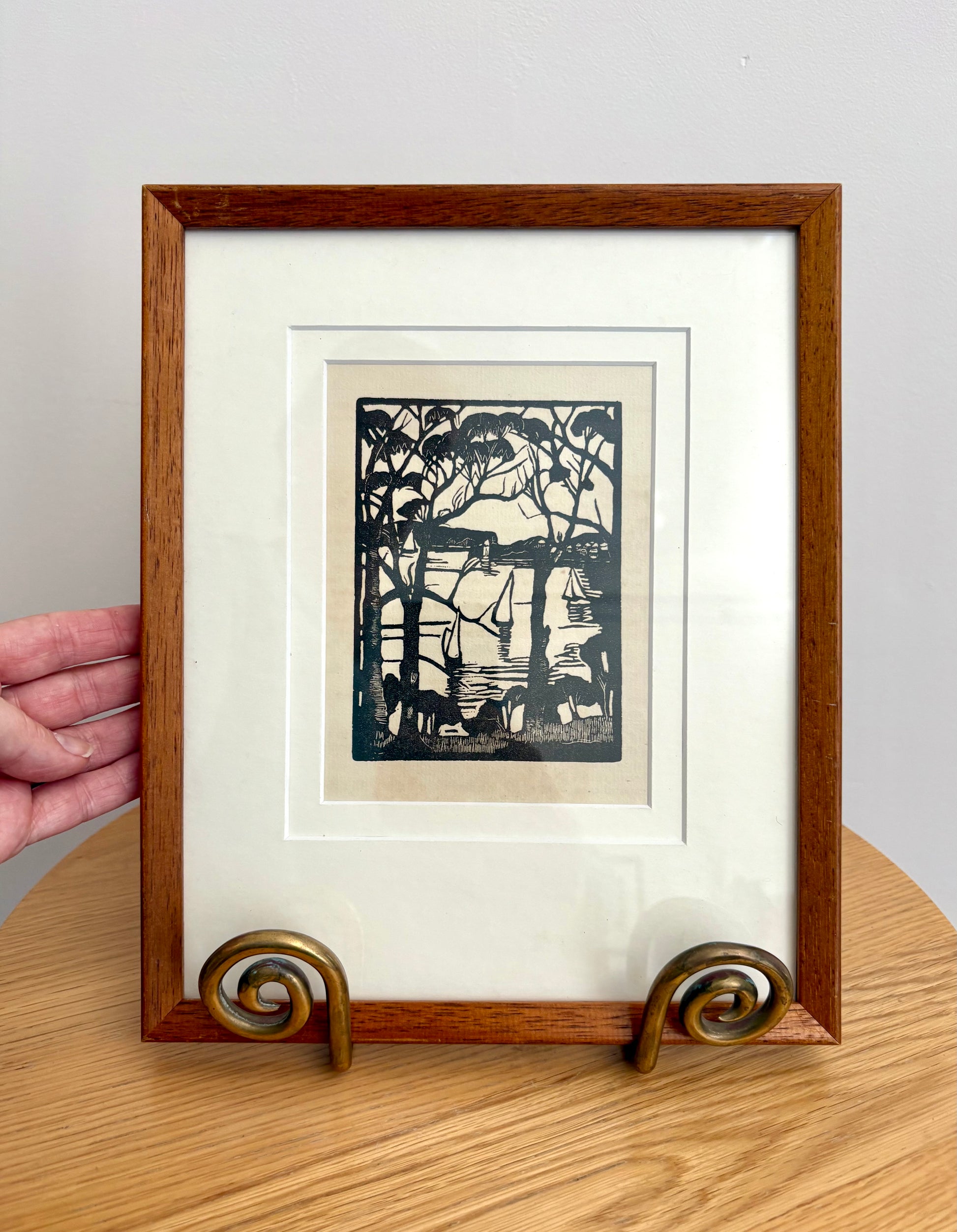 1926 Antique Margaret Preston print, "Sydney Heads," framed vintage art