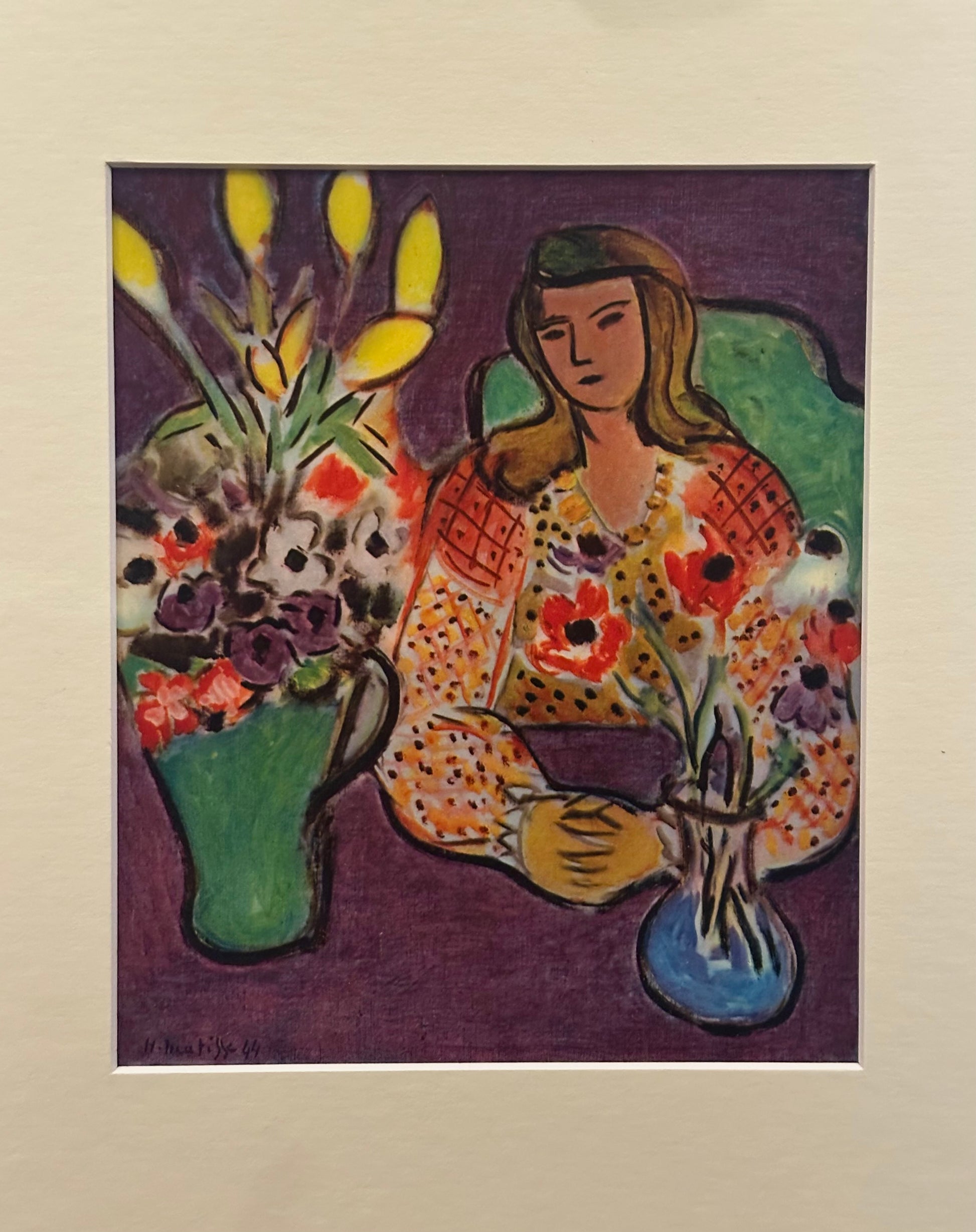 1939 Vintage Henri Matisse fine art print, portrait, framed art, mid-century wall art