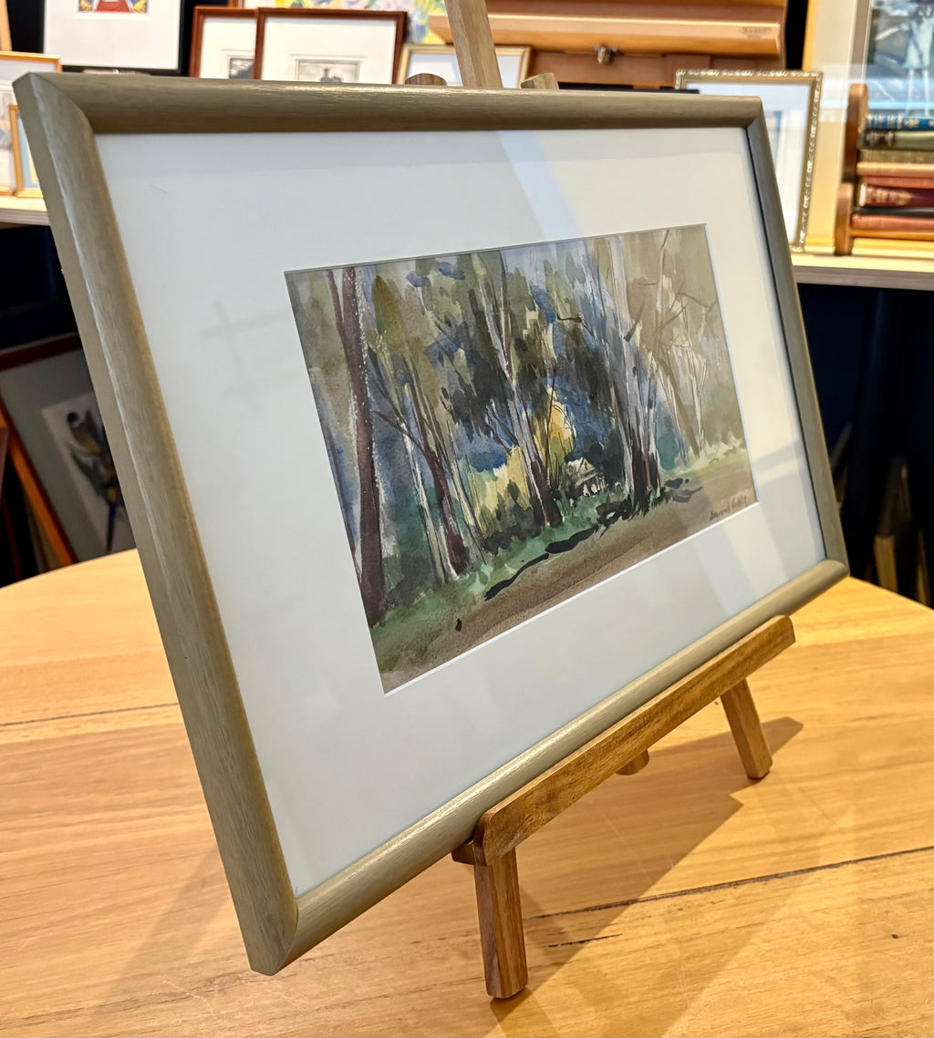 Mid Century original watercolour painting, Dermont Hellier, Australian bush, framed art
