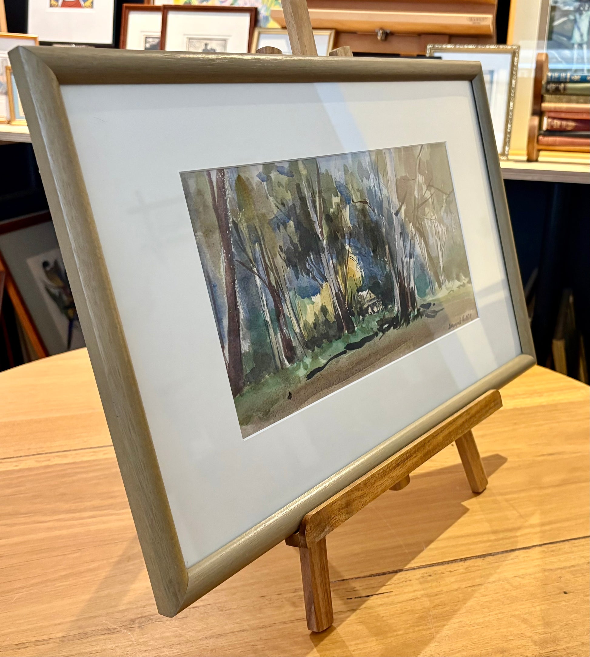 Mid Century original watercolour painting, Dermont Hellier, Australian bush, framed art