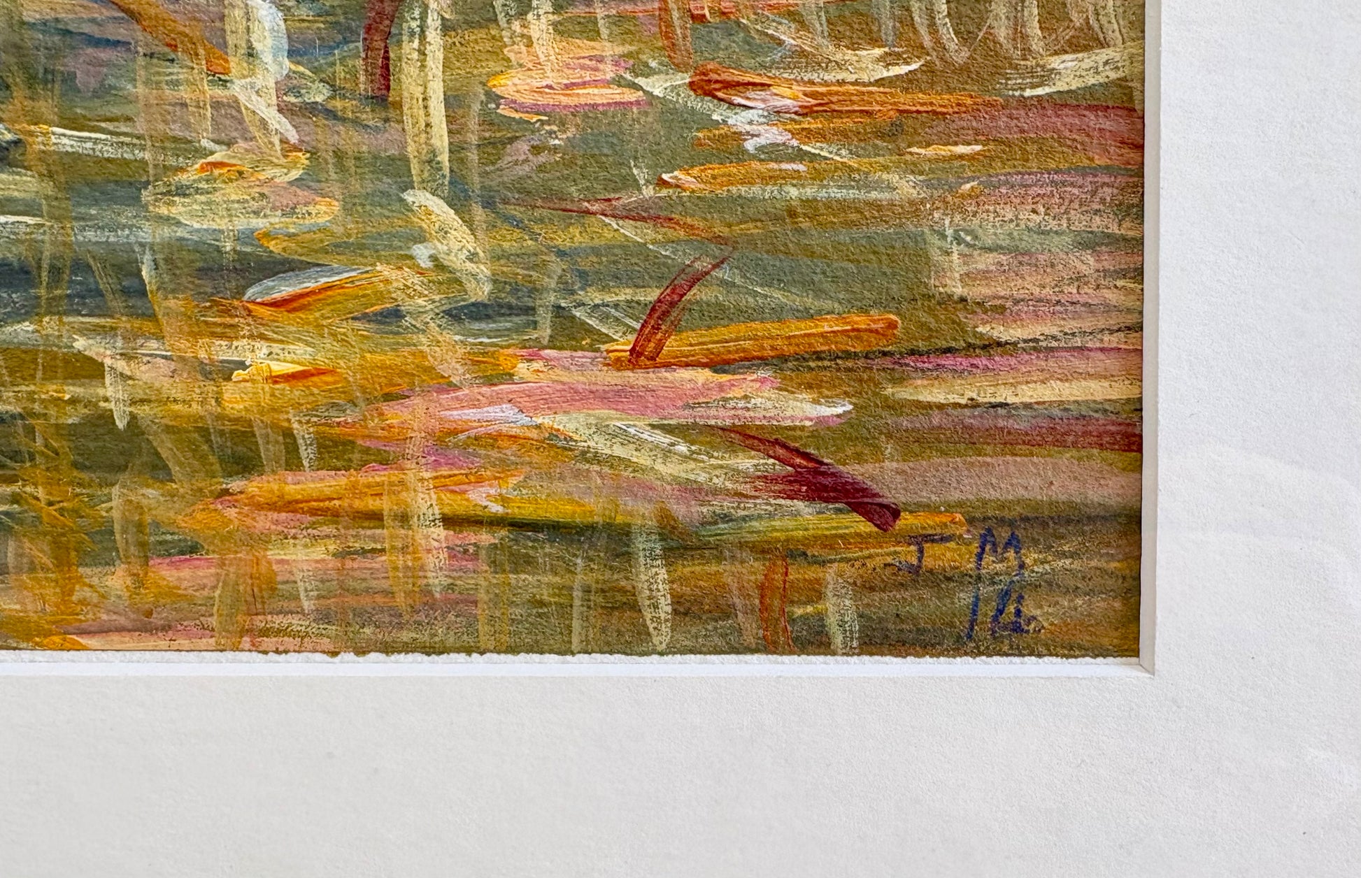 Original pair of mixed media paintings, Judy Mylonas, framed art