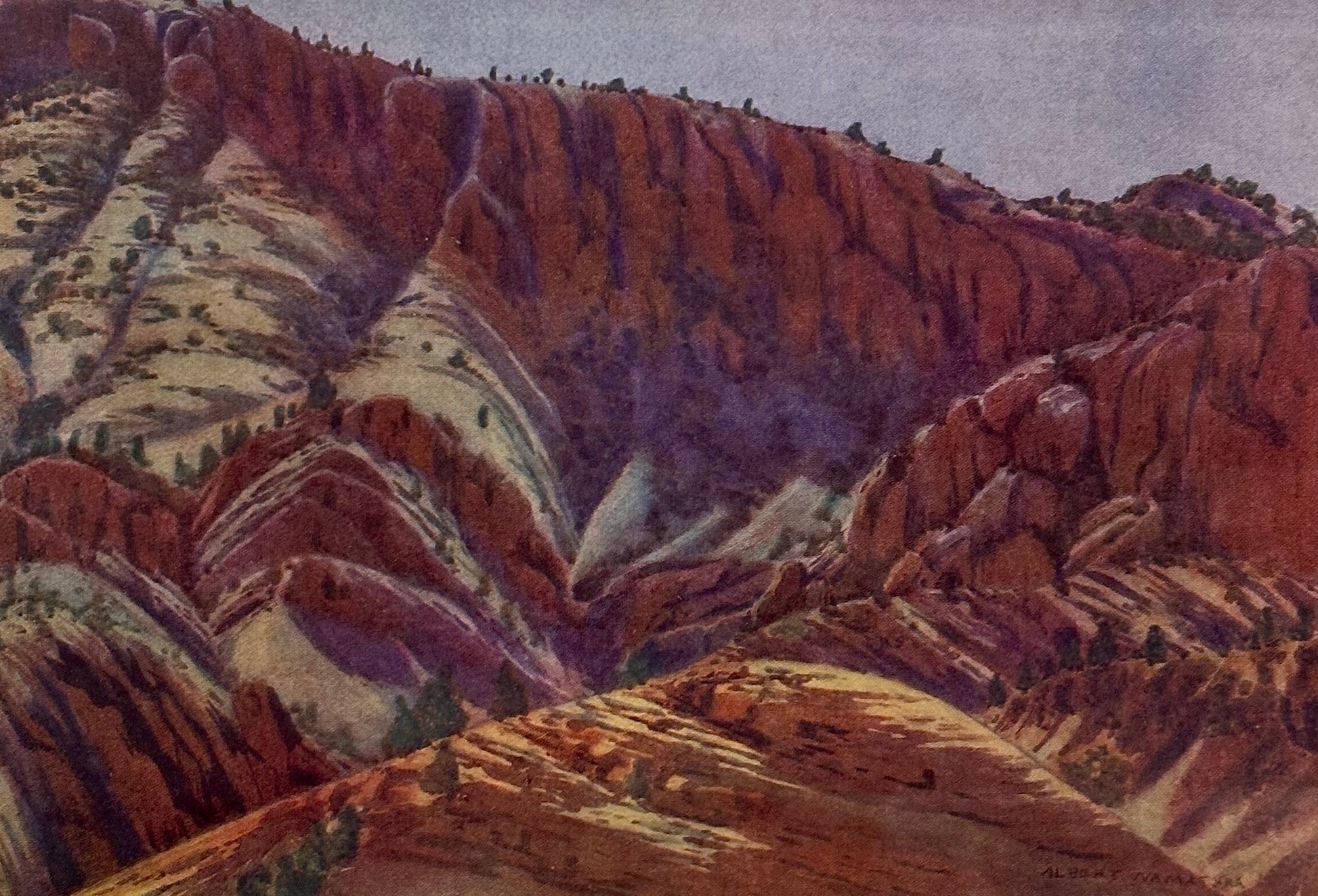 1944 Namatjira, Hermannsberg print, Central Australia. Framed mid century landscape