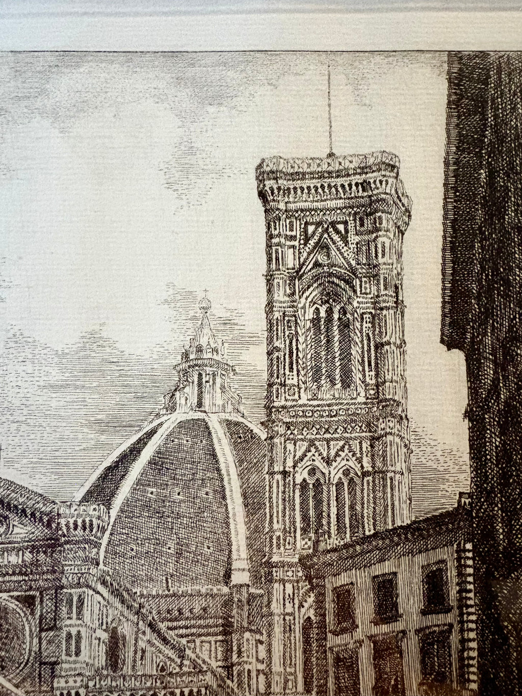 Signed original etching, Florence, framed vintage art