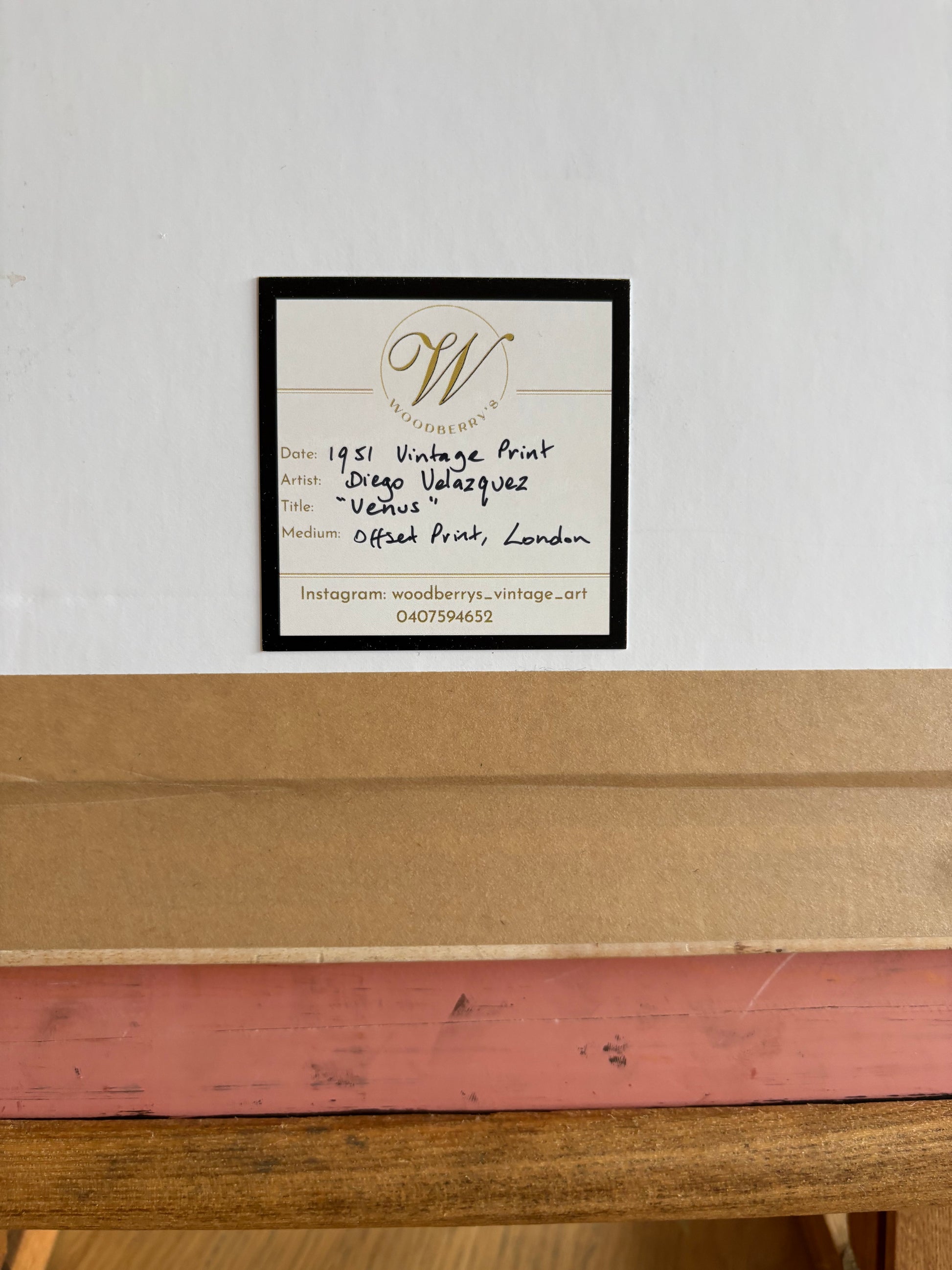 Vintage print “Venus”, Cupid, Diego Velázquez, framed vintage art