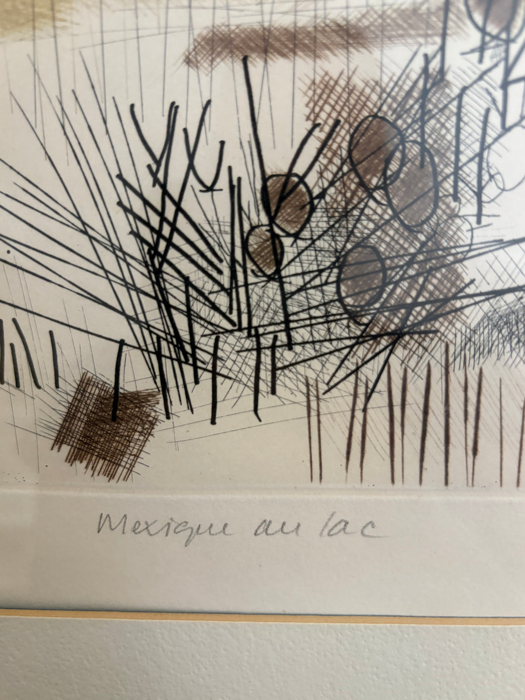 1975 original dry point etching, Marcel Amler, landscape, framed vintage art